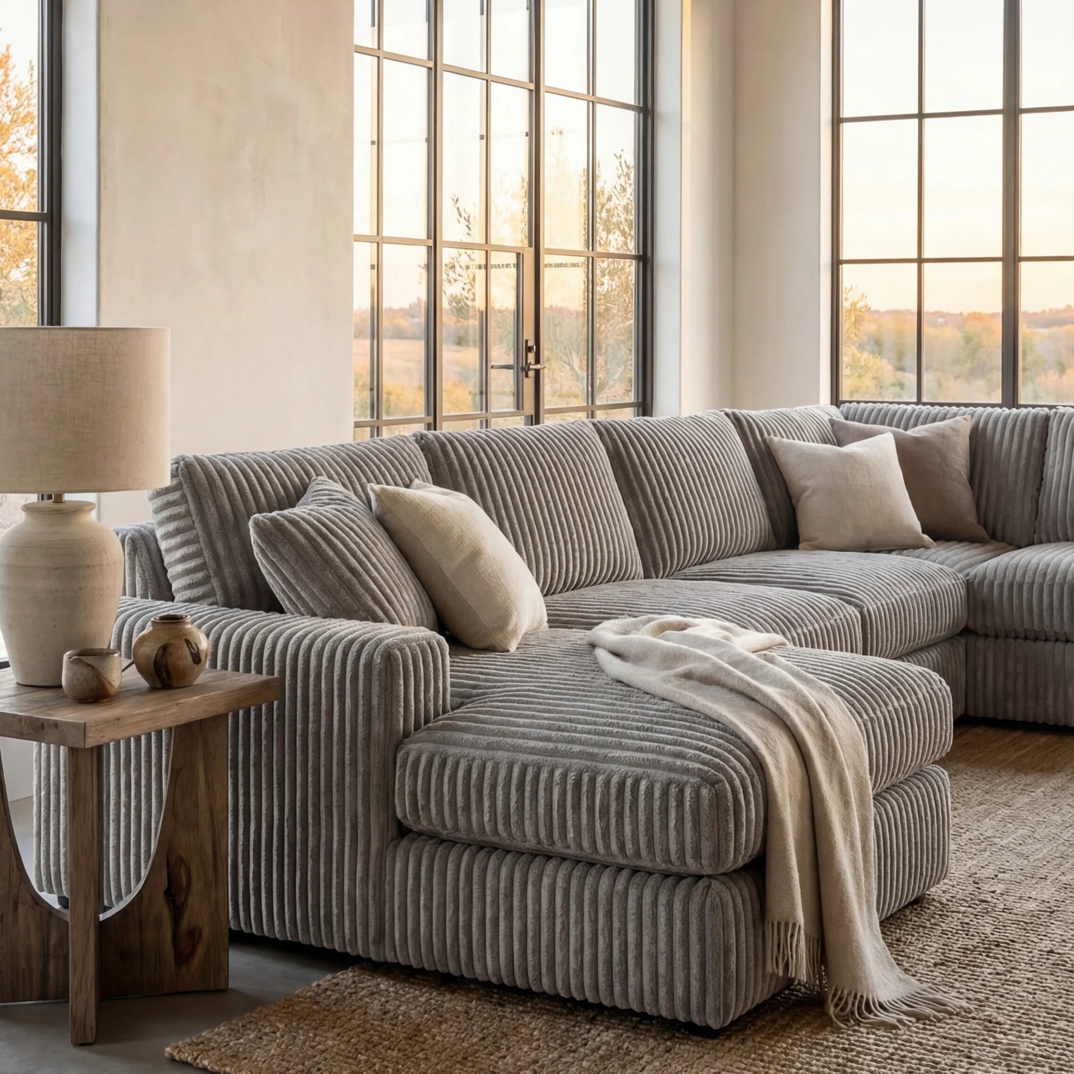 Minky Grey Three-Piece Chaise Sectional