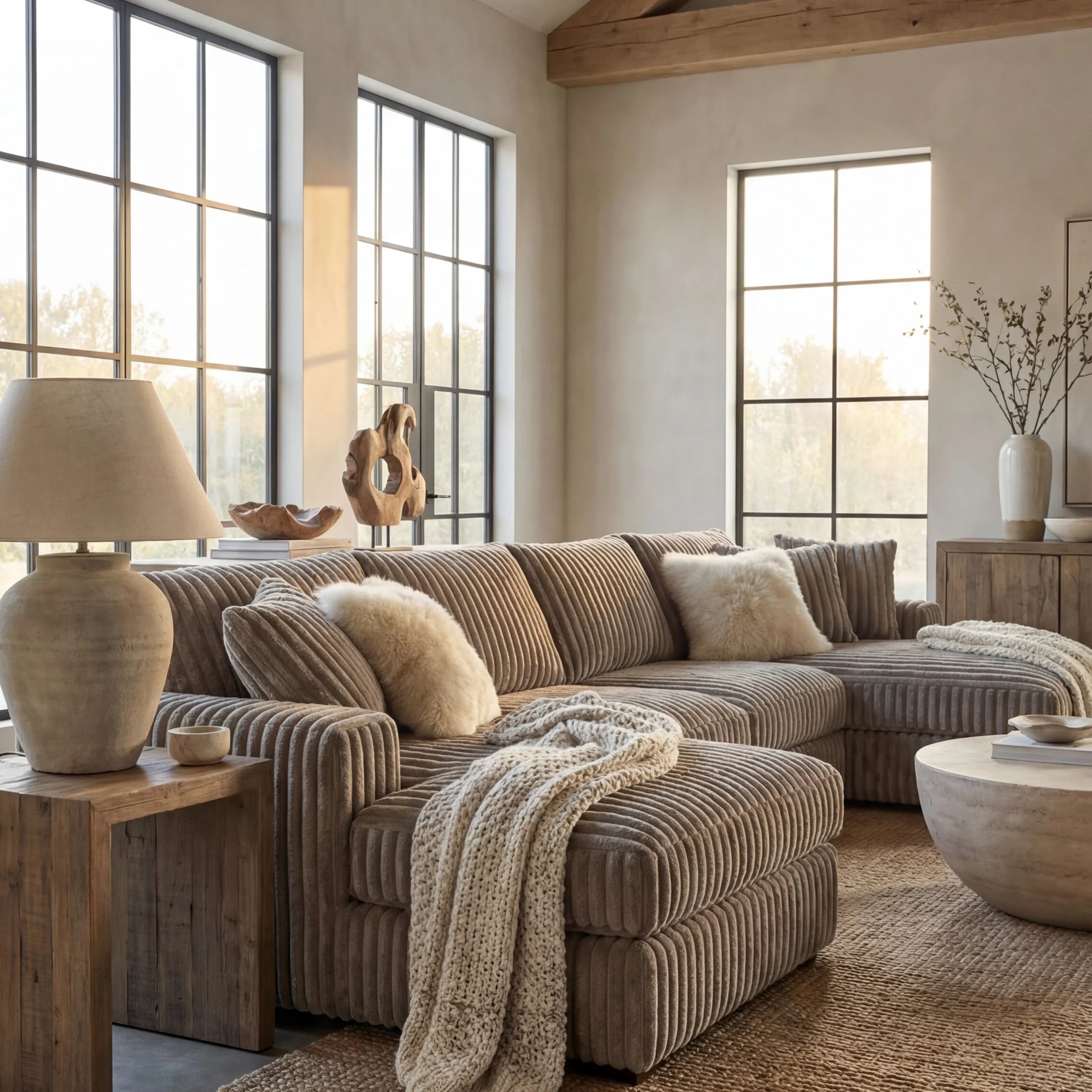 Minky Grey Three-Piece Double Chaise Sectional