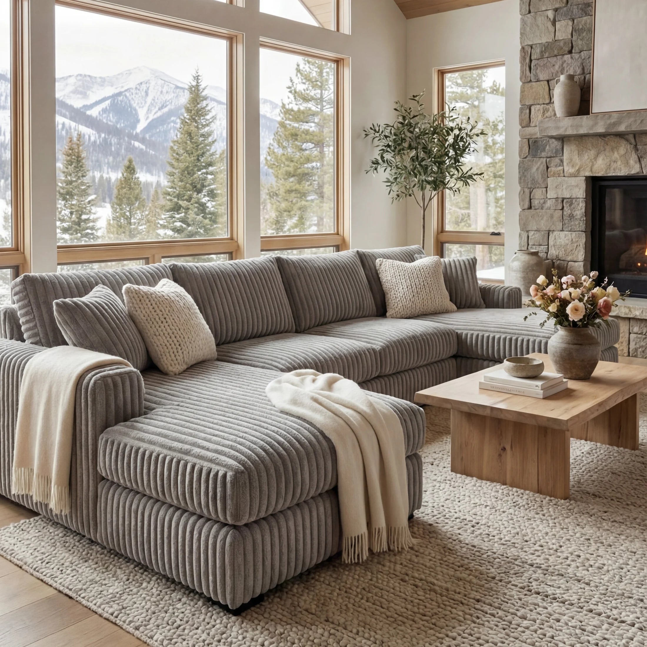 Minky Grey Three-Piece Double Chaise Sectional