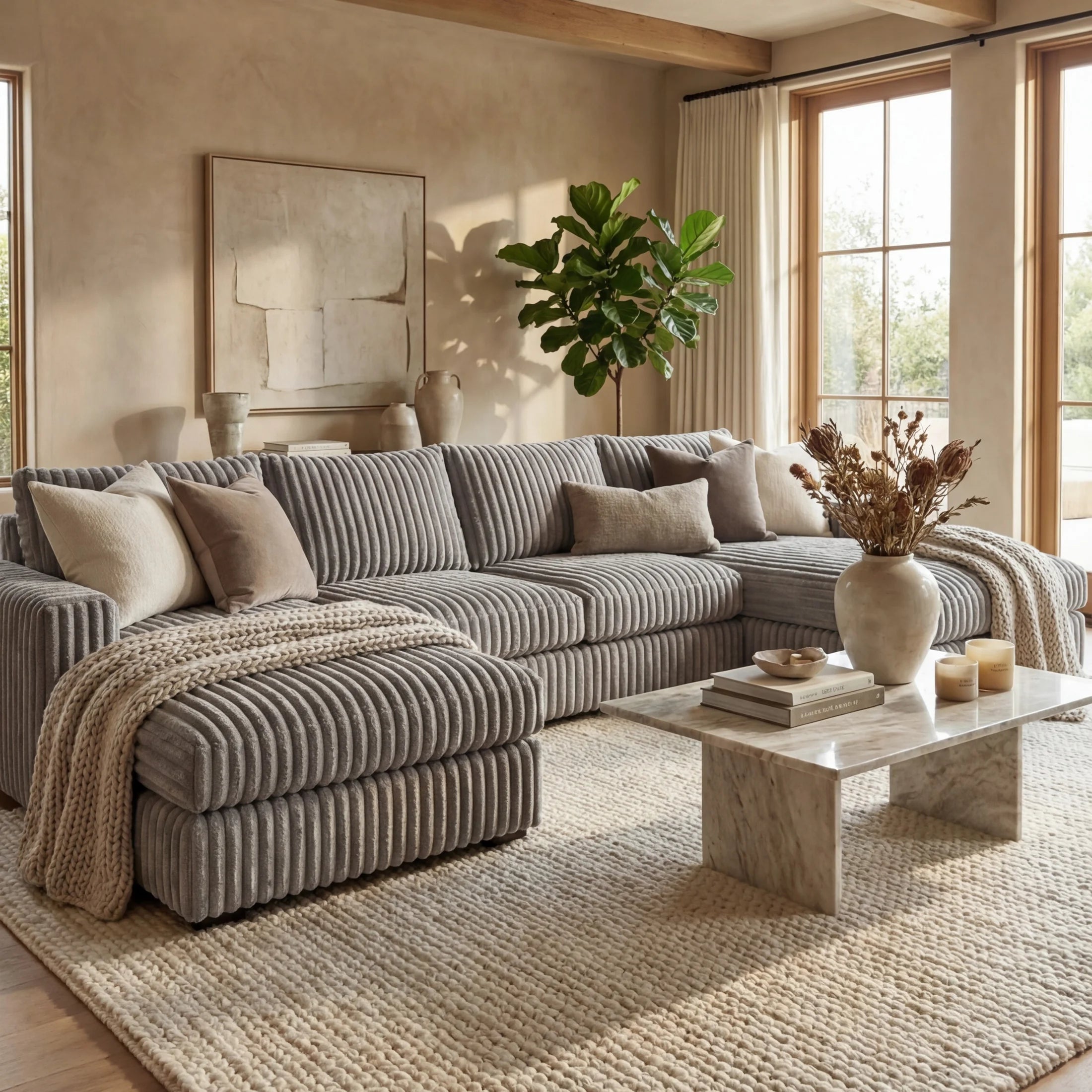 Minky Grey Three-Piece Double Chaise Sectional