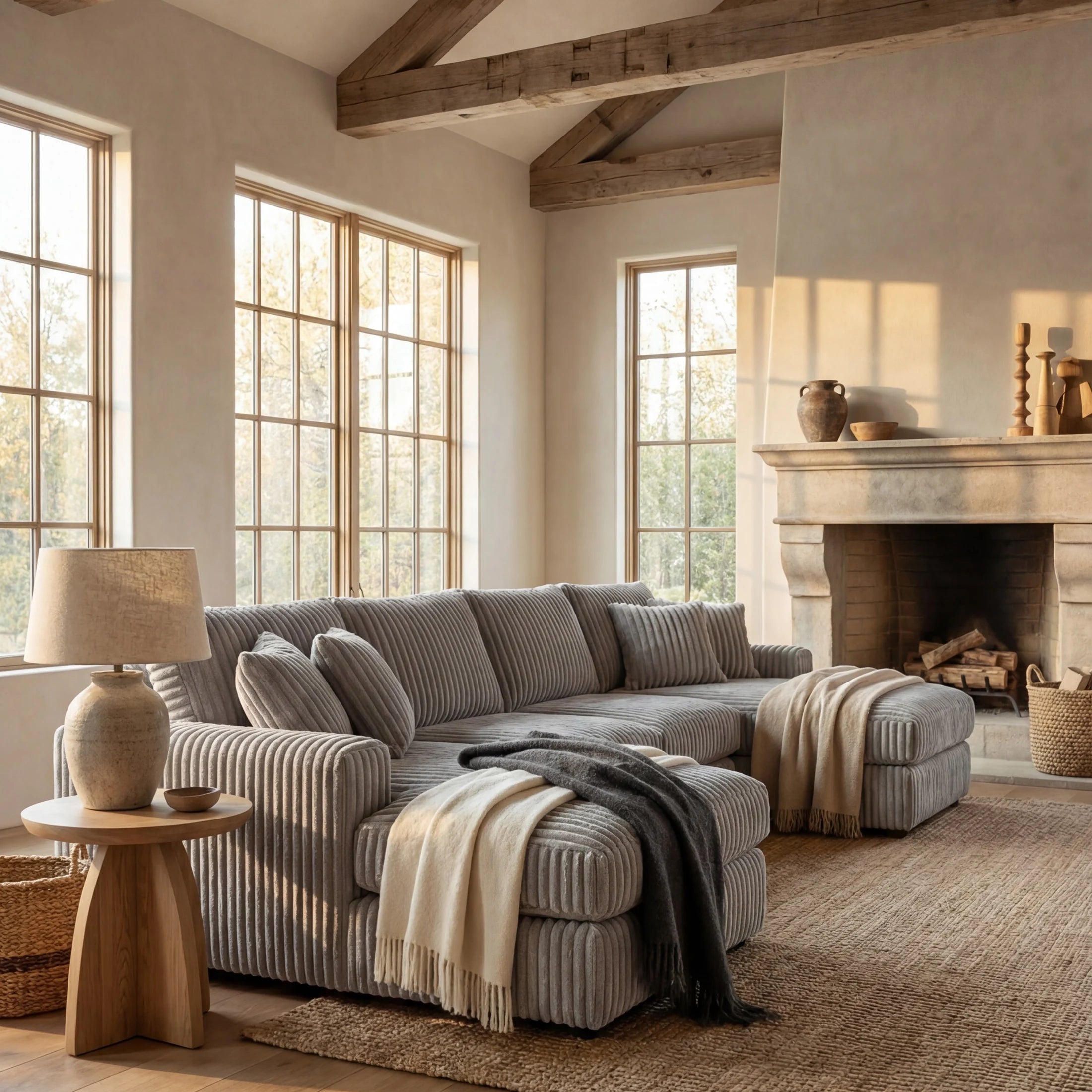Minky Grey Three-Piece Double Chaise Sectional