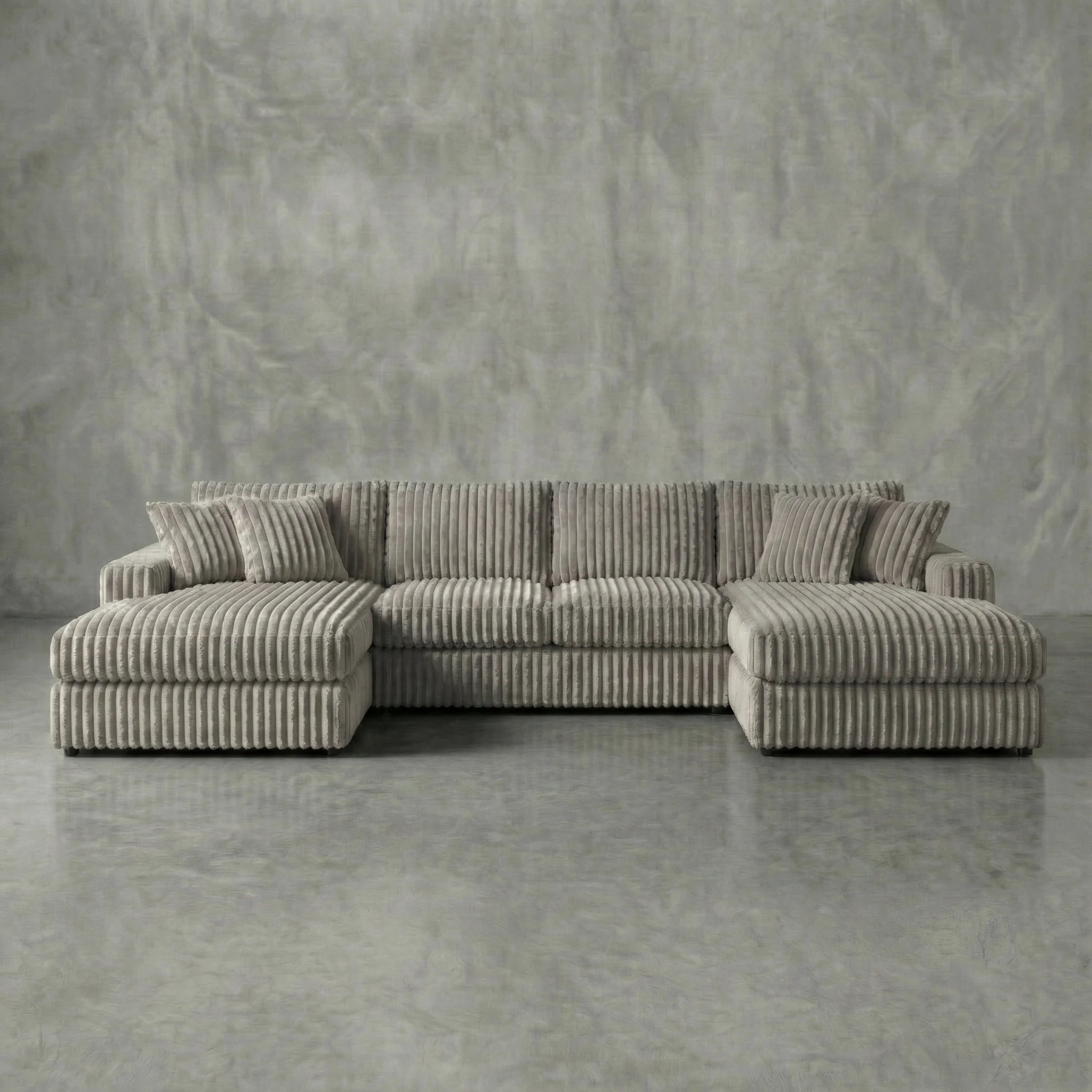 Minky Grey Three-Piece Double Chaise Sectional