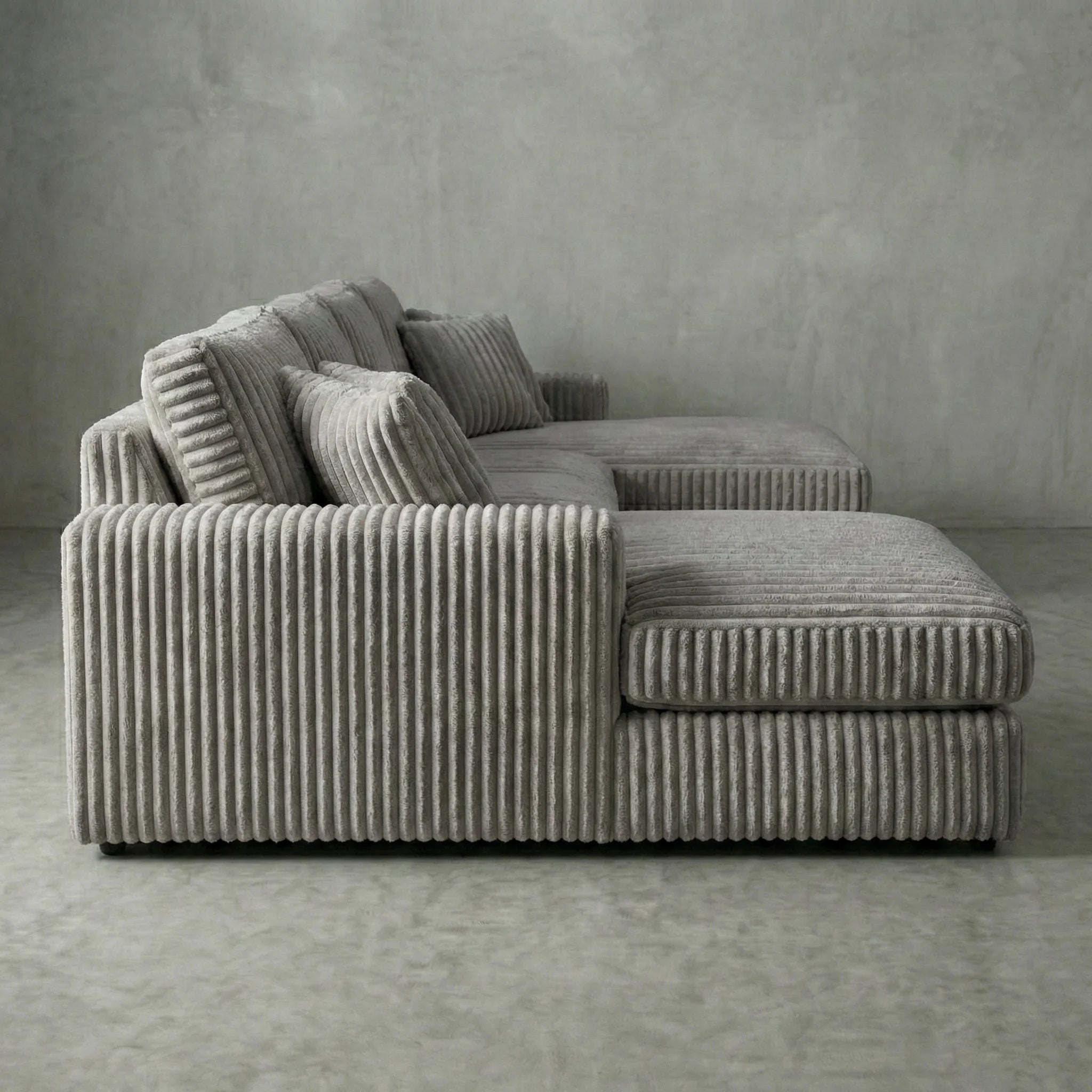 Minky Grey Three-Piece Double Chaise Sectional