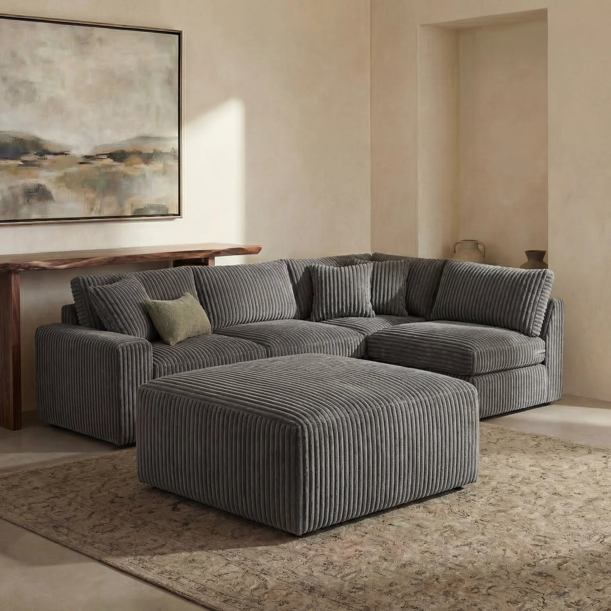 Minky Grey Modular Ottoman