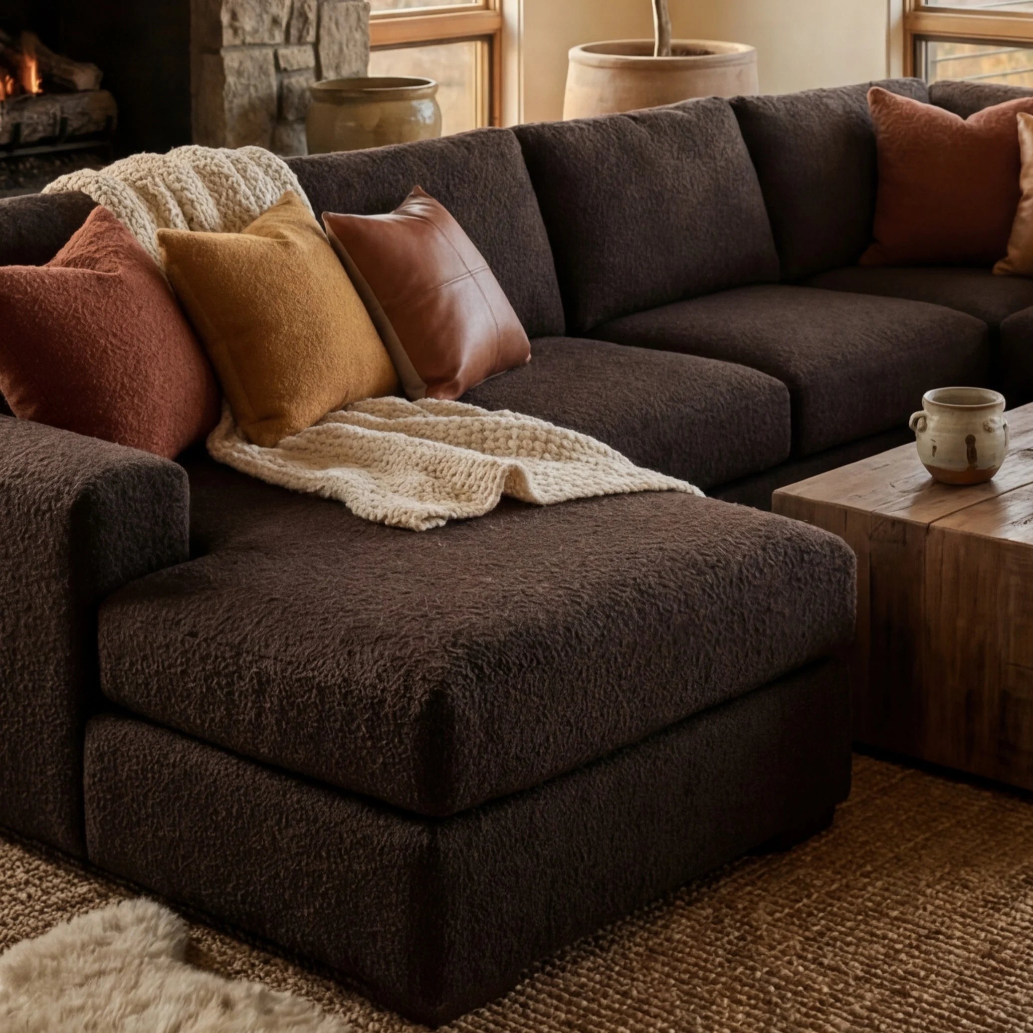 Cuddle Umber Three-Piece Double Chaise Sectional
