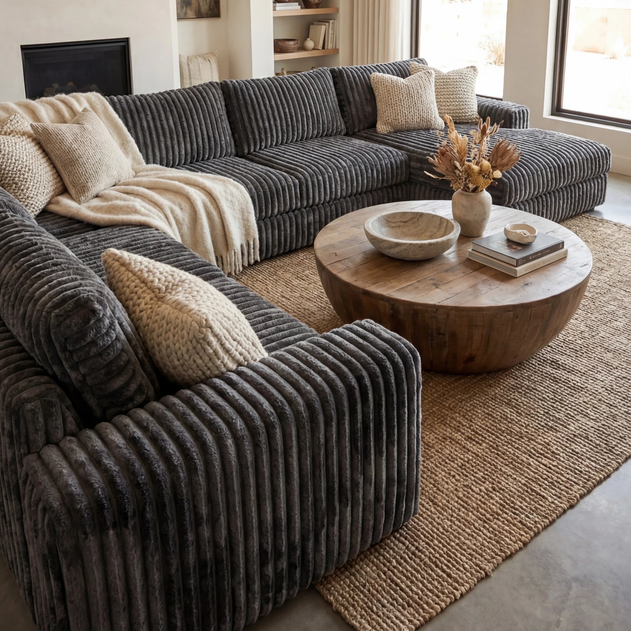 Big Wig Charcoal Three-Piece Chaise Sectional