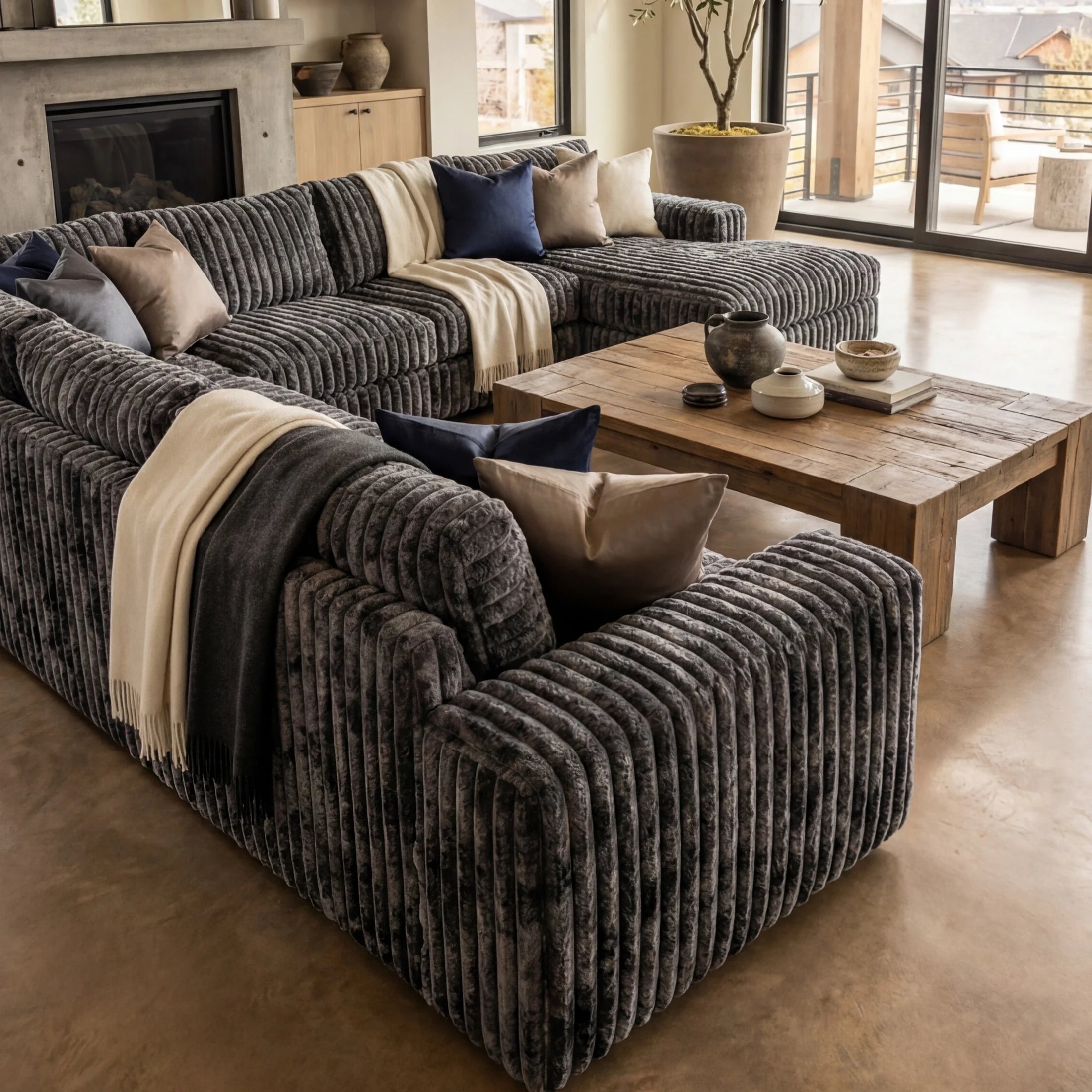 Big Wig Charcoal Three-Piece Chaise Sectional