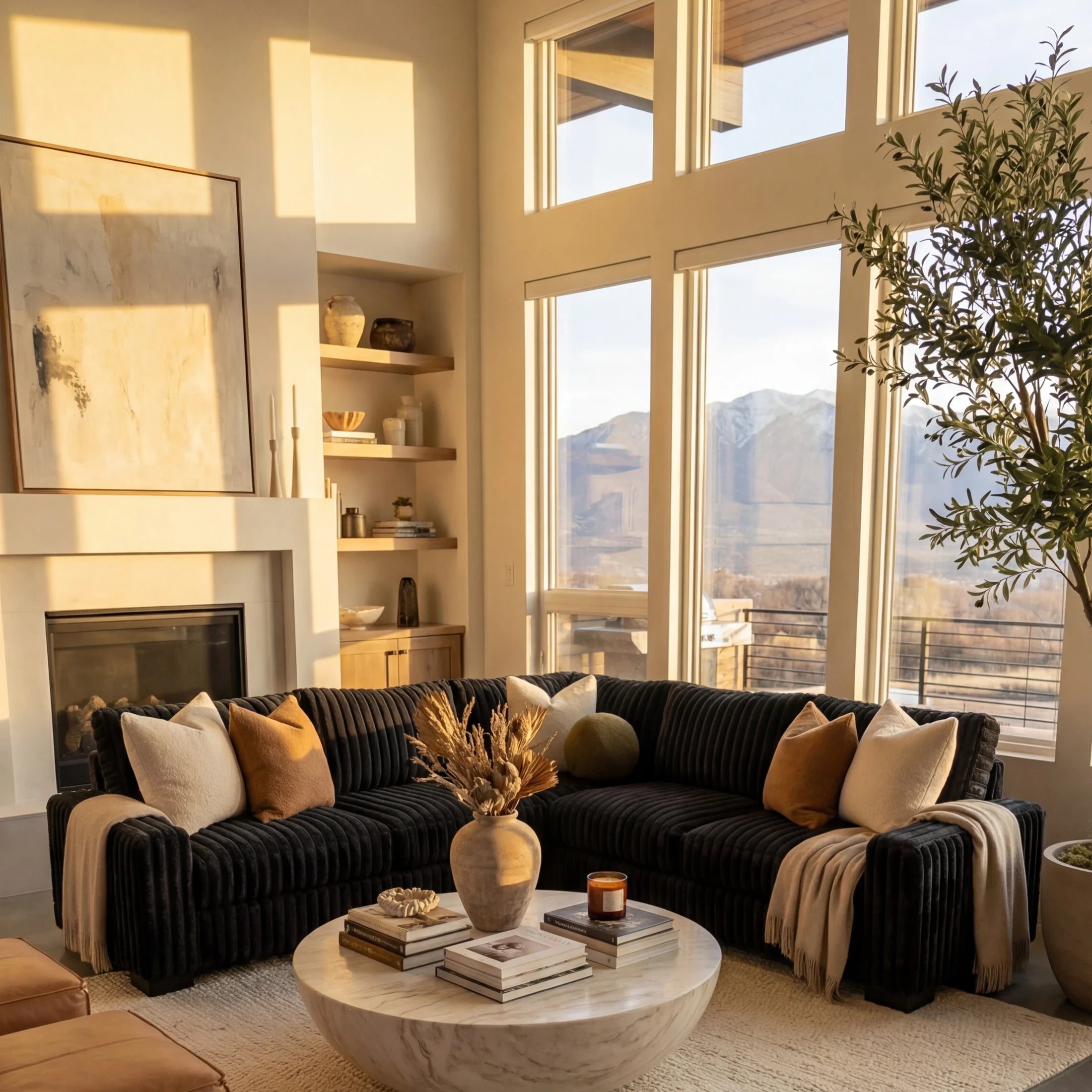 Minky Black Three-Piece Sectional