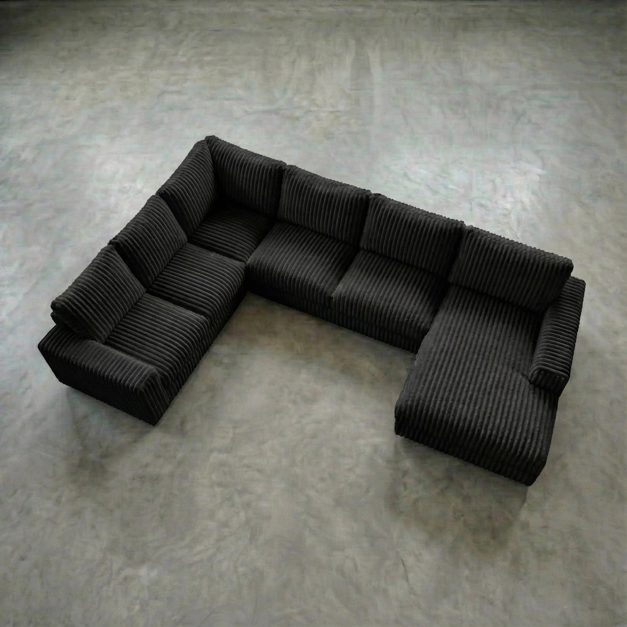 Minky Black Three-Piece Chaise Sectional