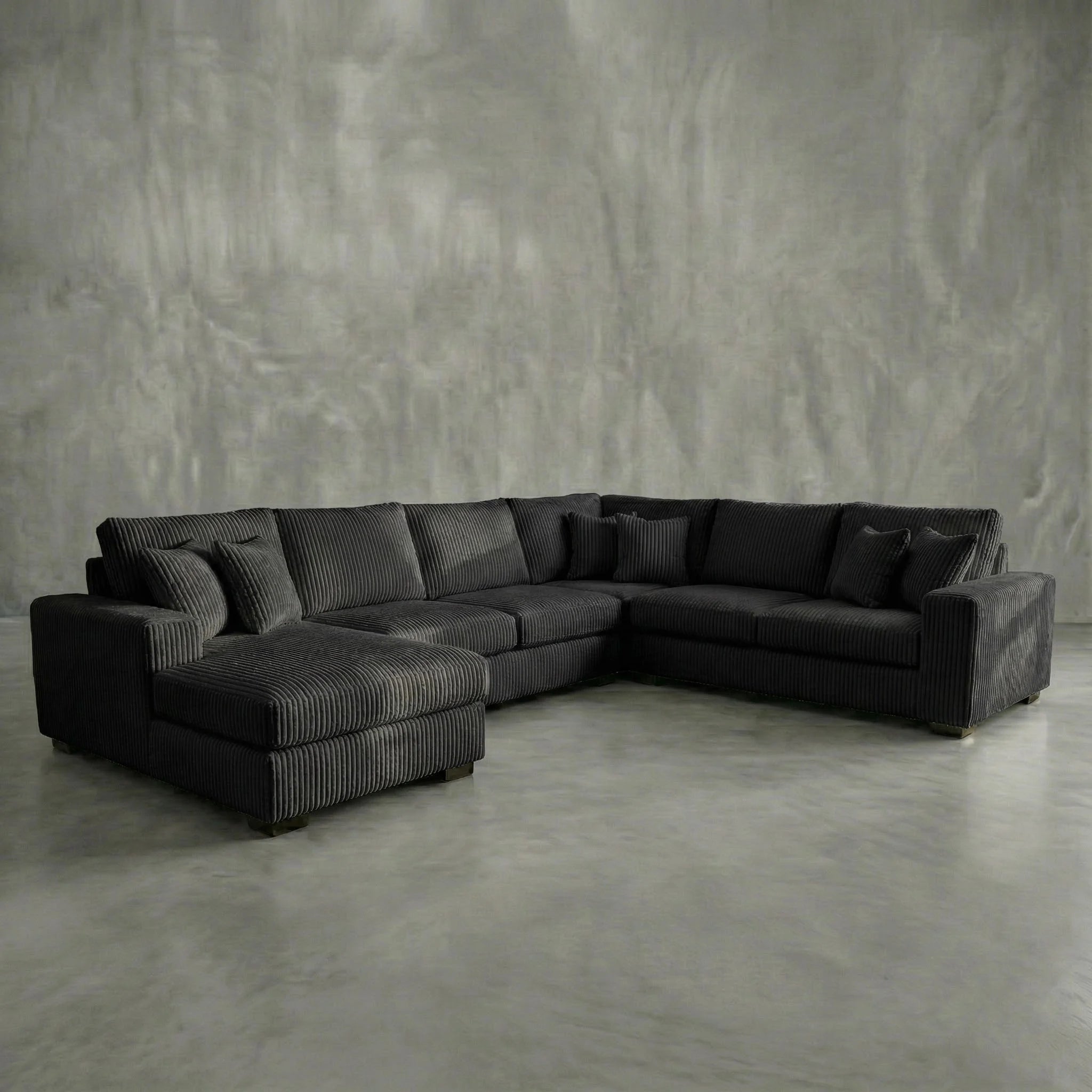 Minky Black Three-Piece Chaise Sectional