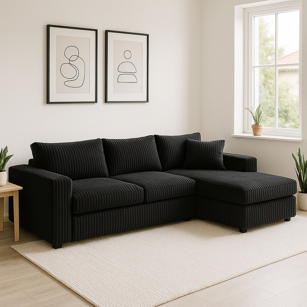 Minky Black Two-Piece Chaise Sectional