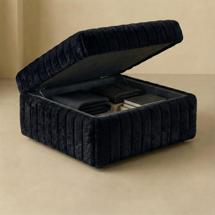 Minky Black Ottoman Square