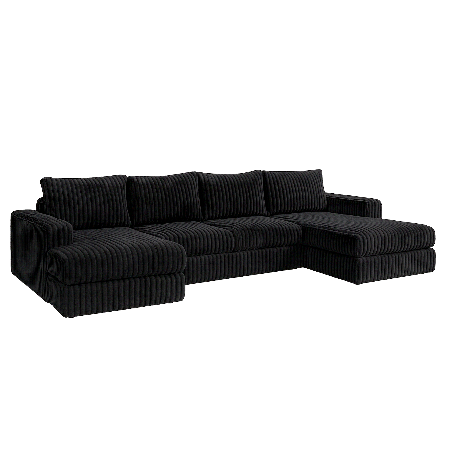 Minky Black Three-Piece Double Chaise Sectional