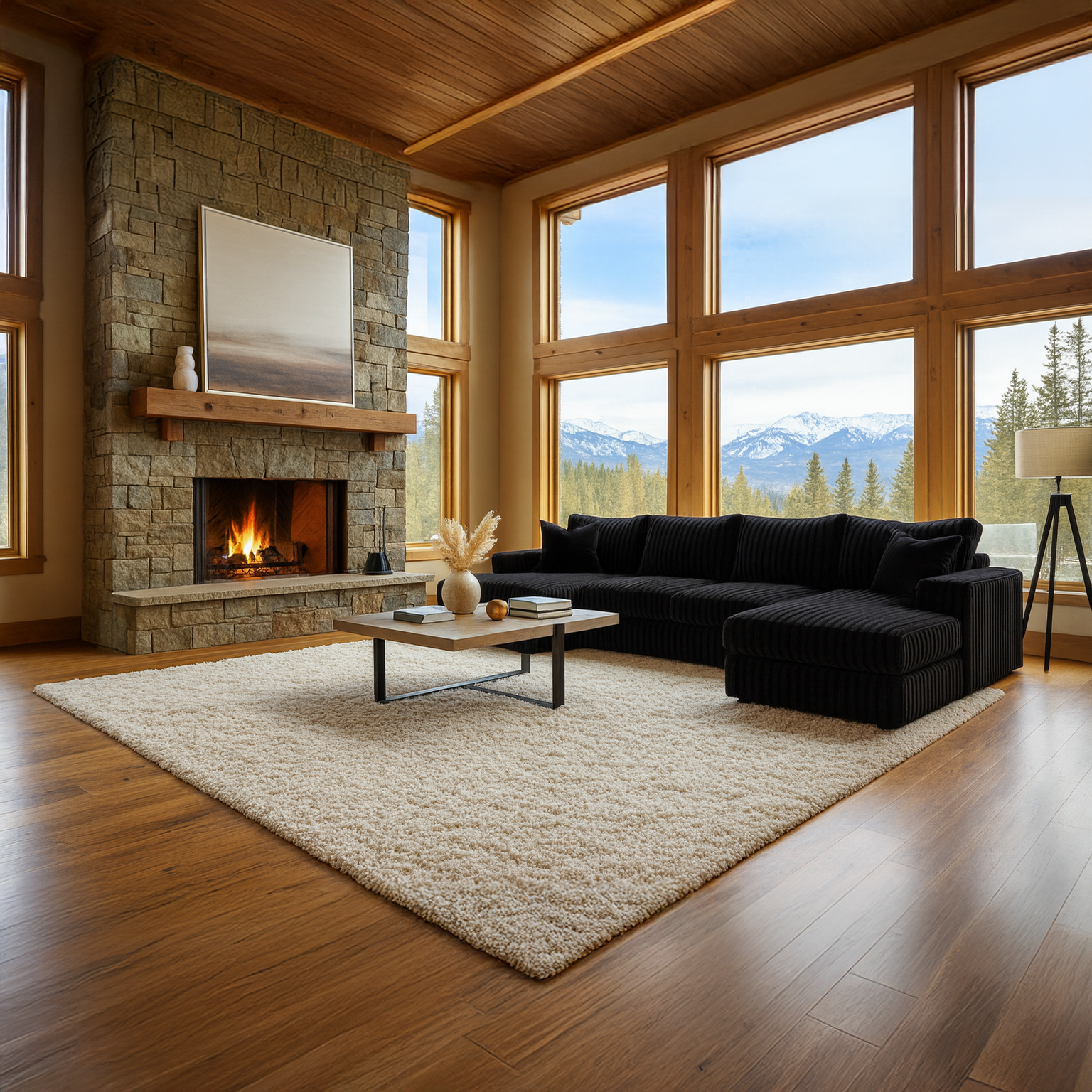 Minky Black Three-Piece Double Chaise Sectional