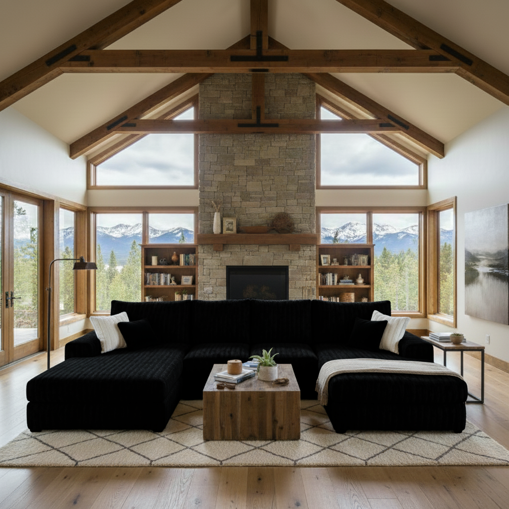 Minky Black Three-Piece Double Chaise Sectional