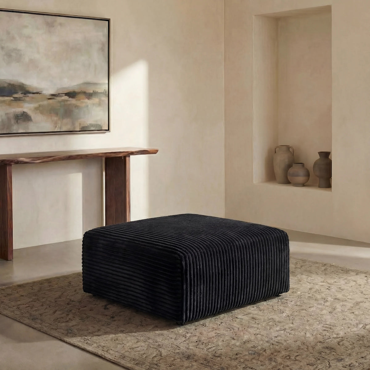 Minky Black Modular Ottoman