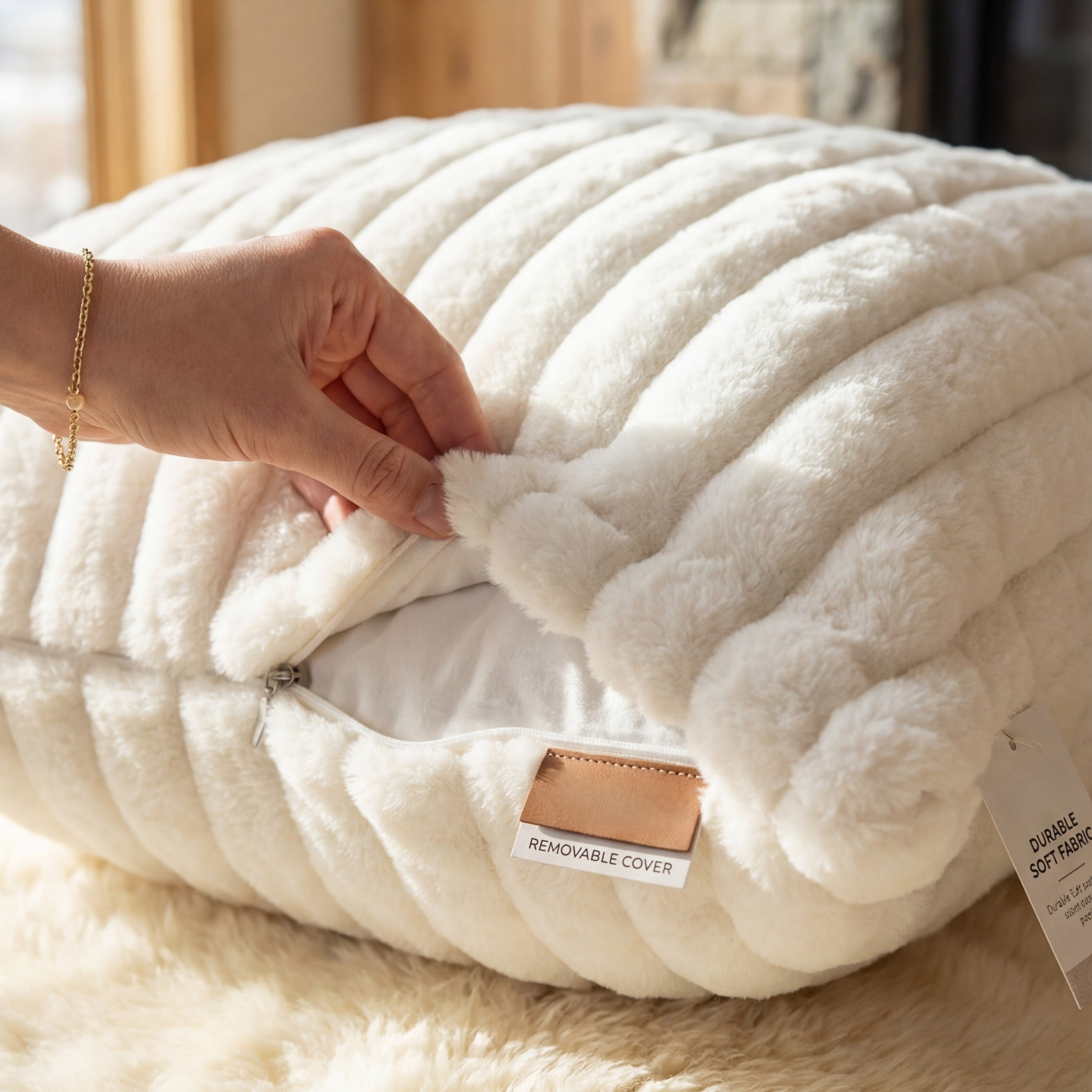 24" Minky Cream Throw Pillow
