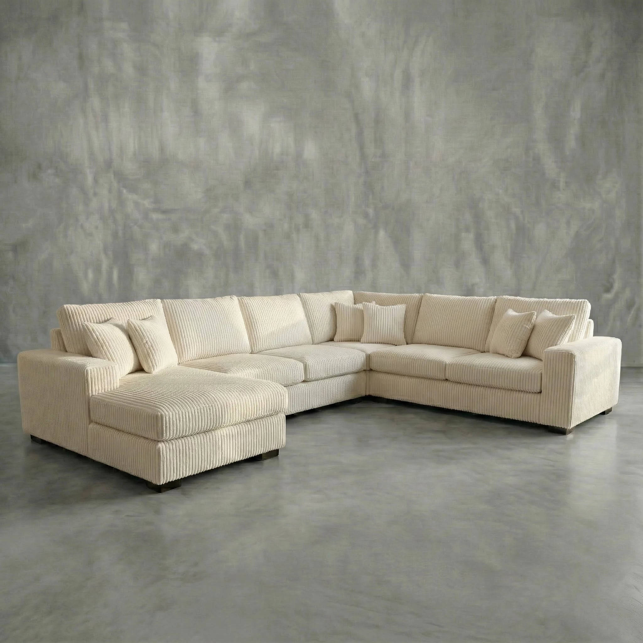 Minky Cream Three-Piece Chaise Sectional