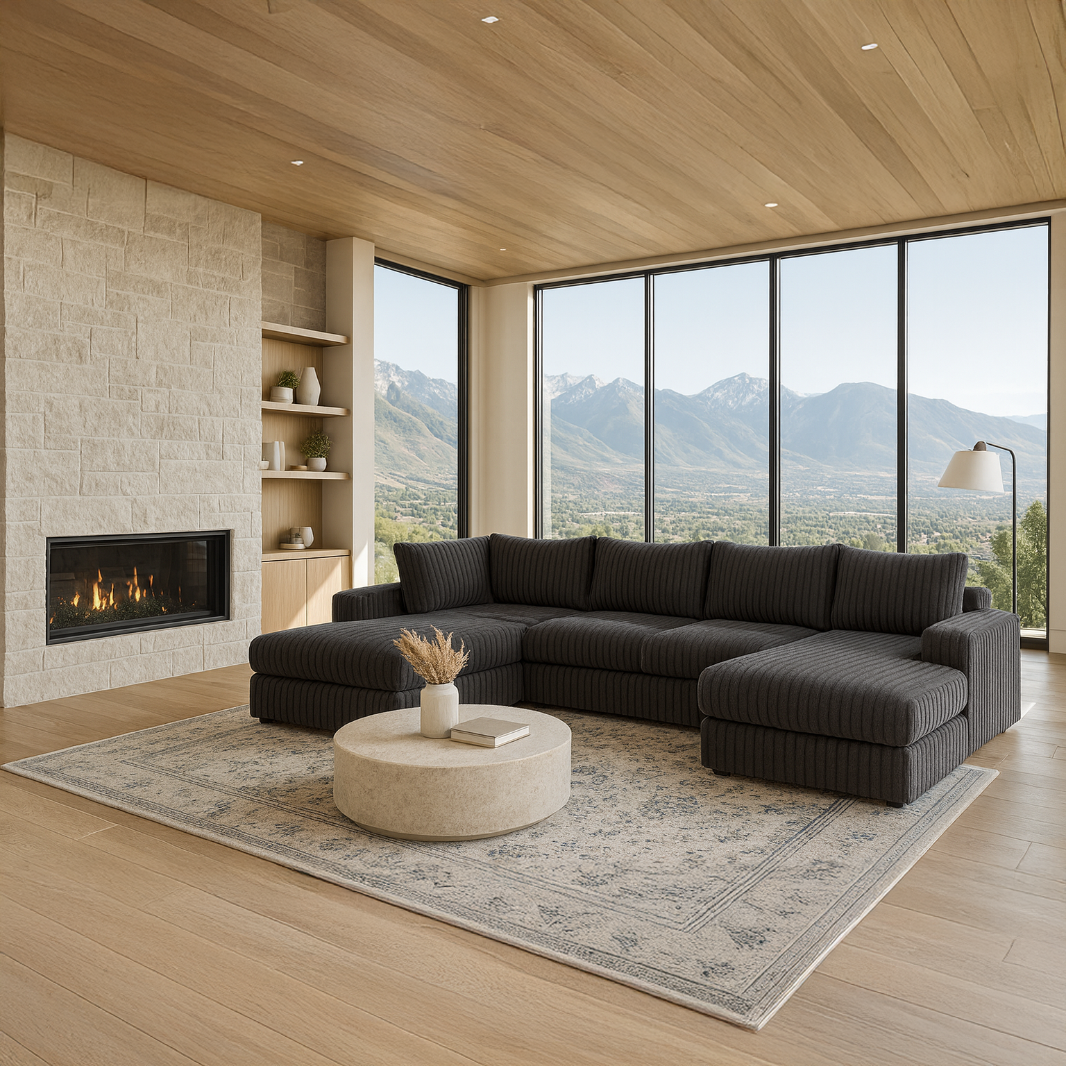 Minky Grey Three-Piece Double Chaise Sectional