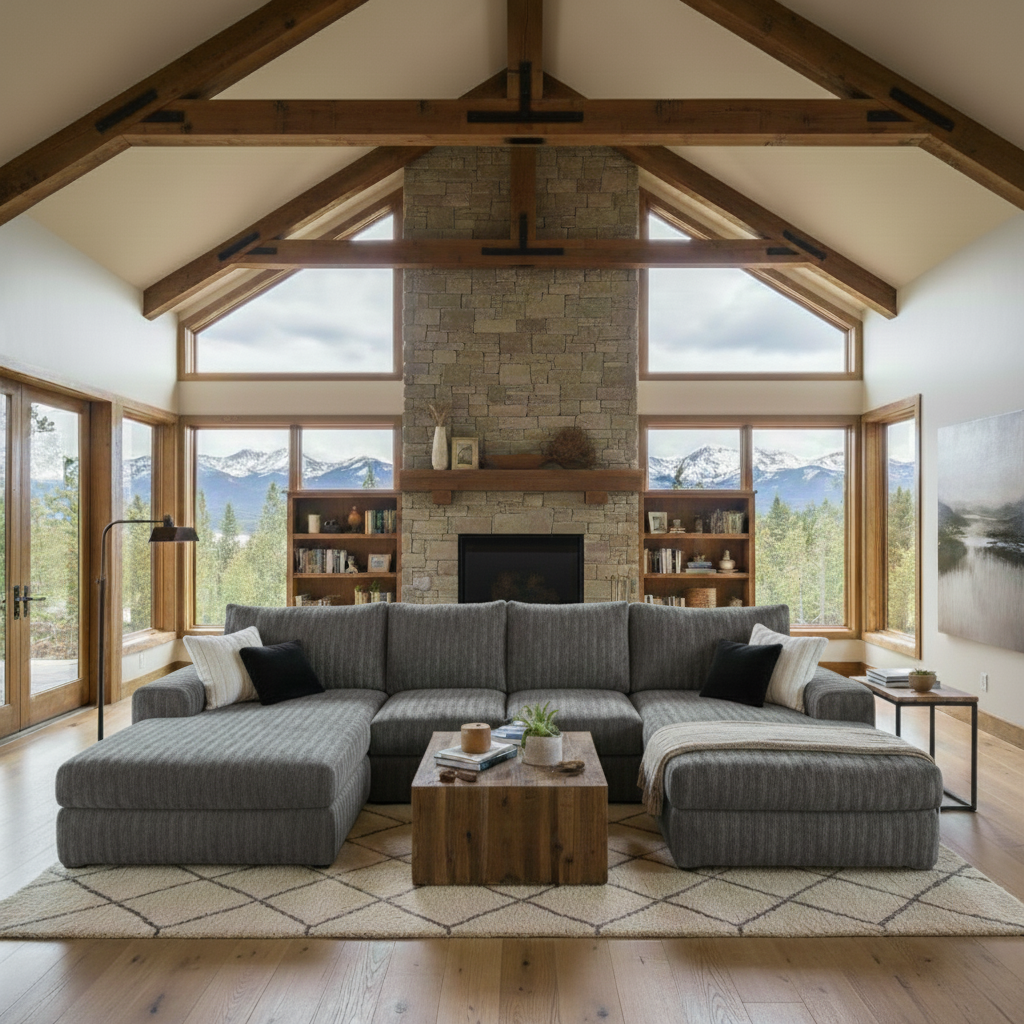 Minky Grey Three-Piece Double Chaise Sectional