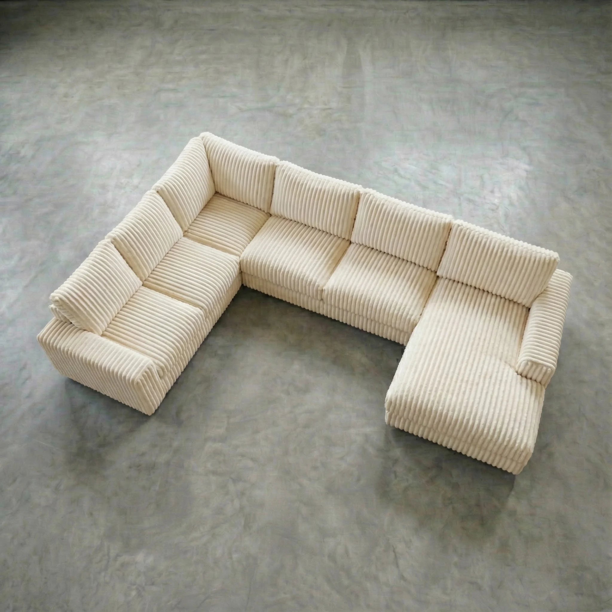 Minky Cream Three-Piece Chaise Sectional