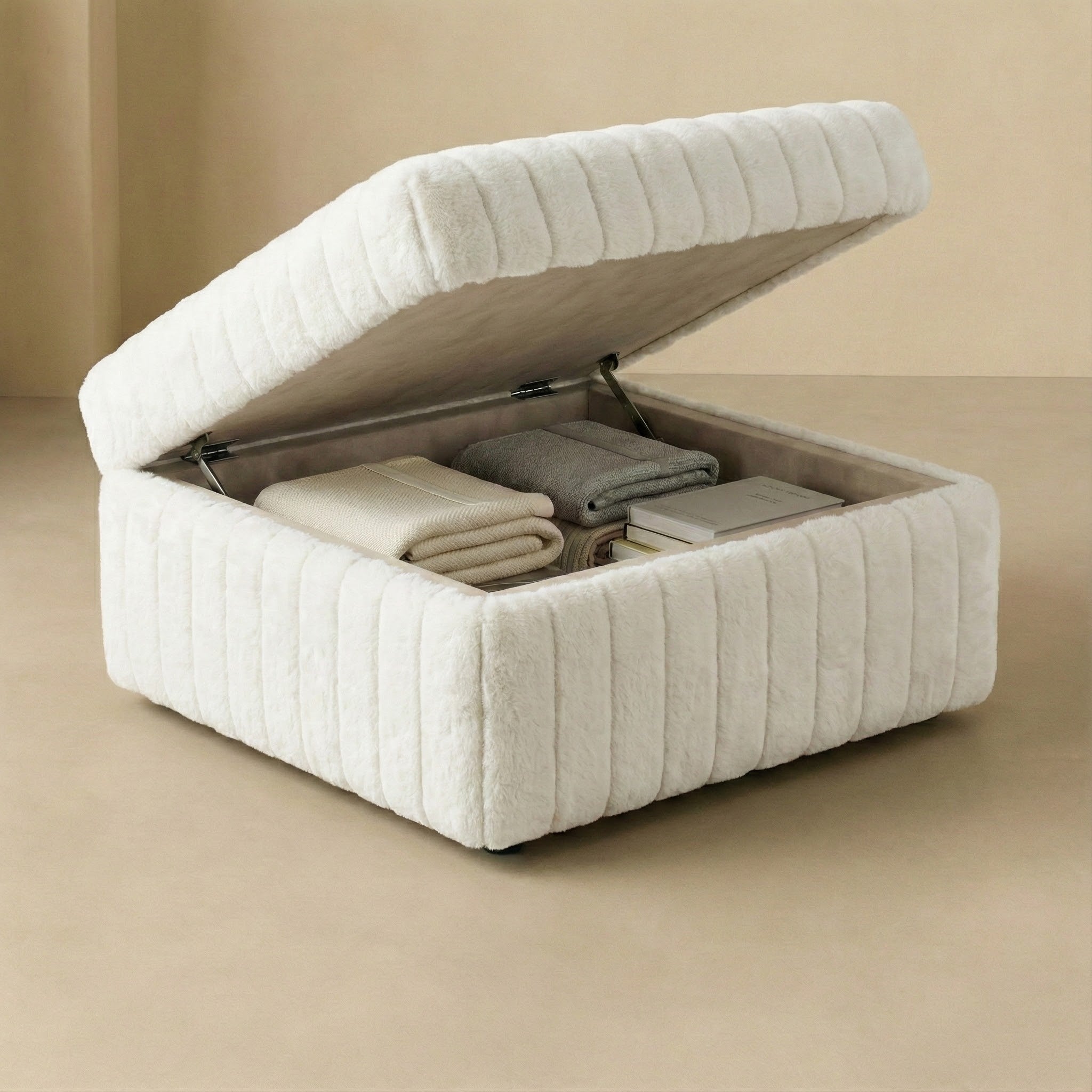 Minky Cream Oversize Ottoman Square