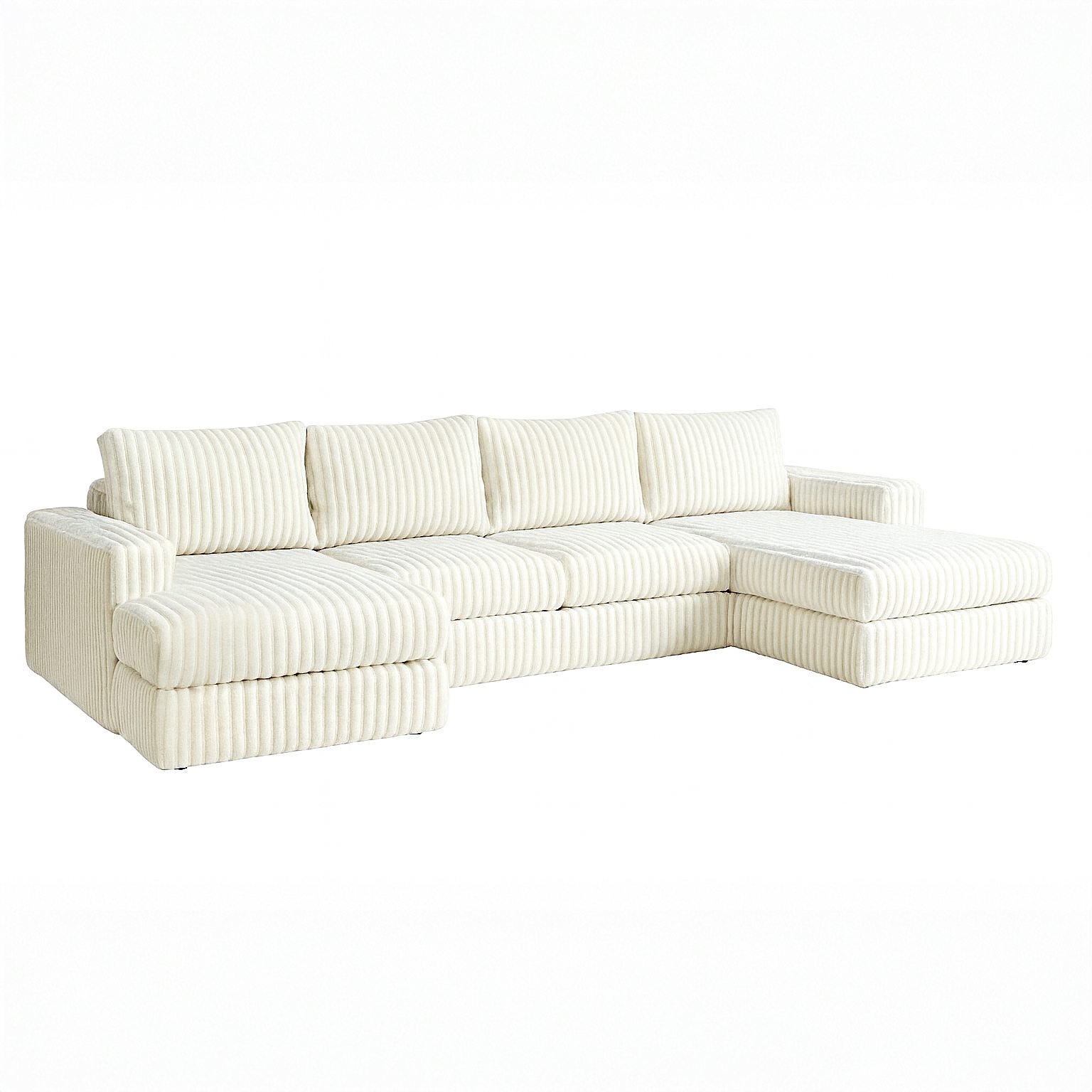 Minky Cream Three-Piece Double Chaise Sectional