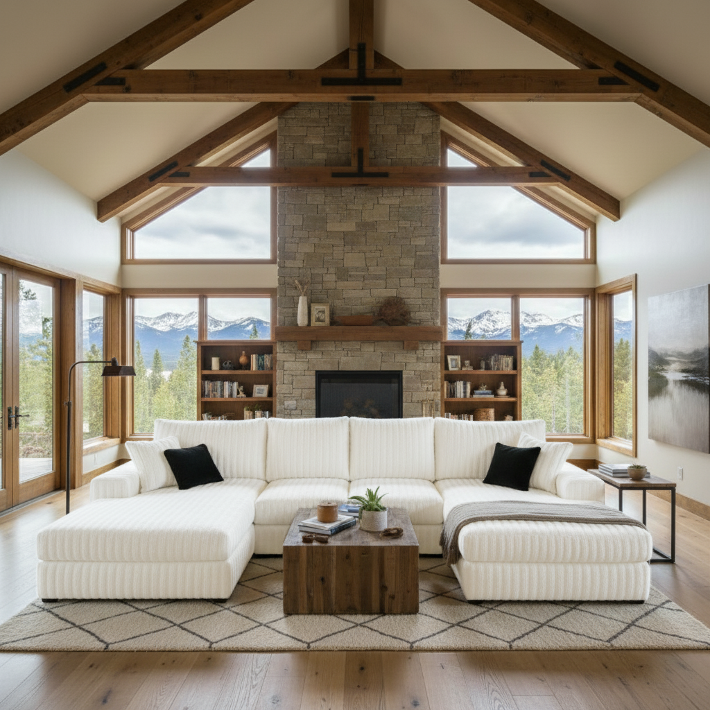 Minky Cream Three-Piece Double Chaise Sectional