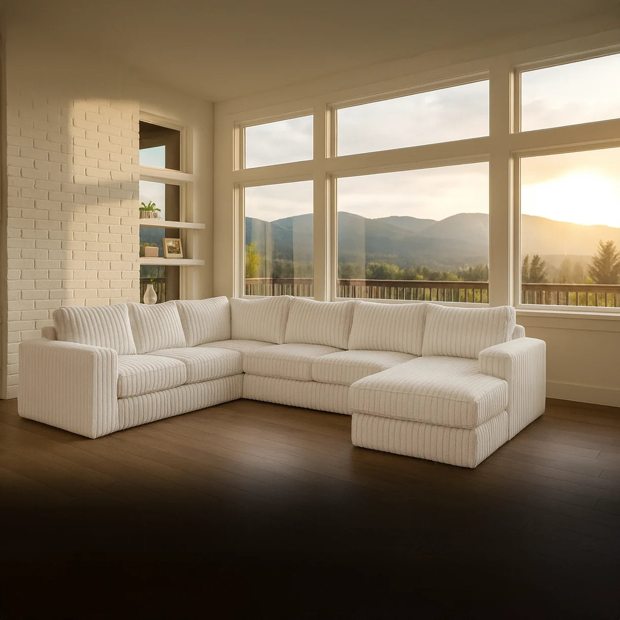 Minky White Three-Piece Chaise Sectional