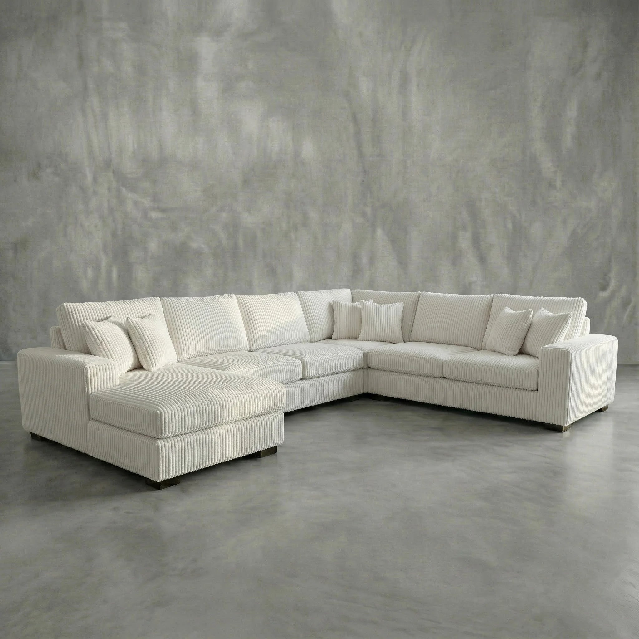 Minky White Three-Piece Chaise Sectional