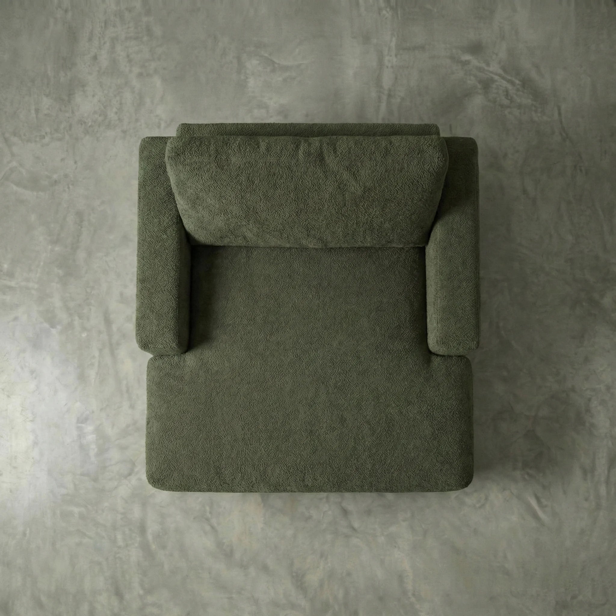 Aerial studio view of Cuddle Moss chaise lounger