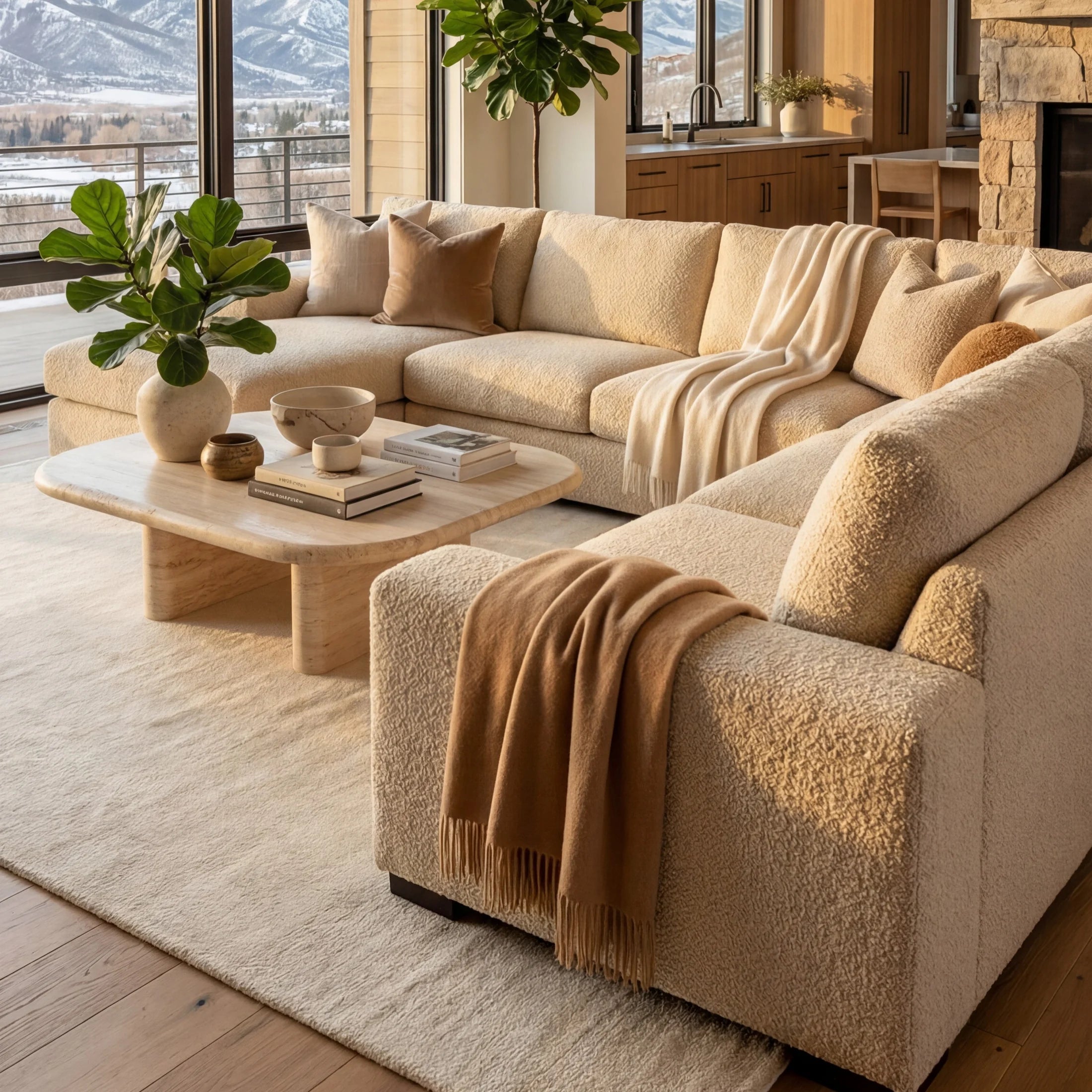 Cuddle Natural Three-Piece Chaise Sectional