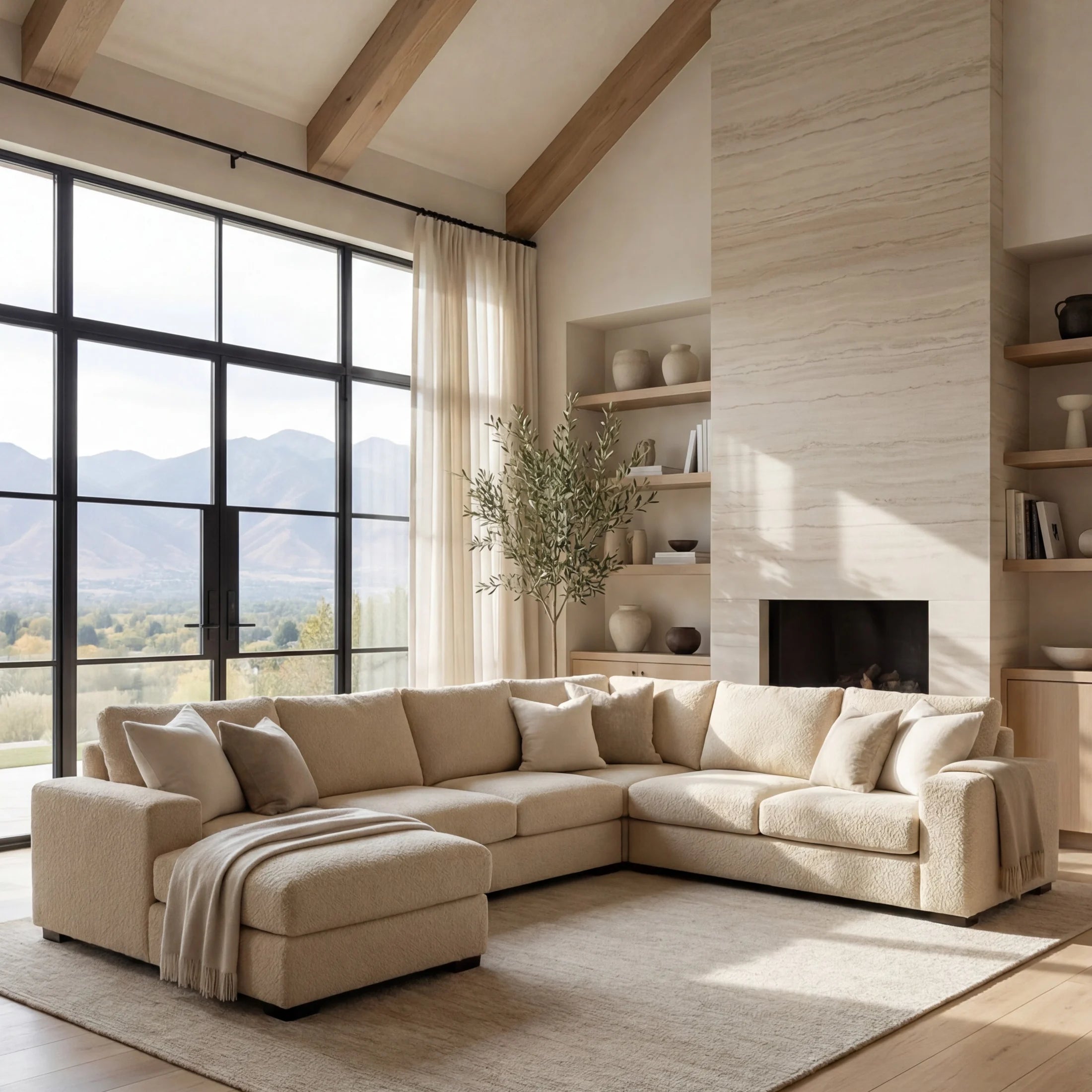 Cuddle Natural Three-Piece Chaise Sectional