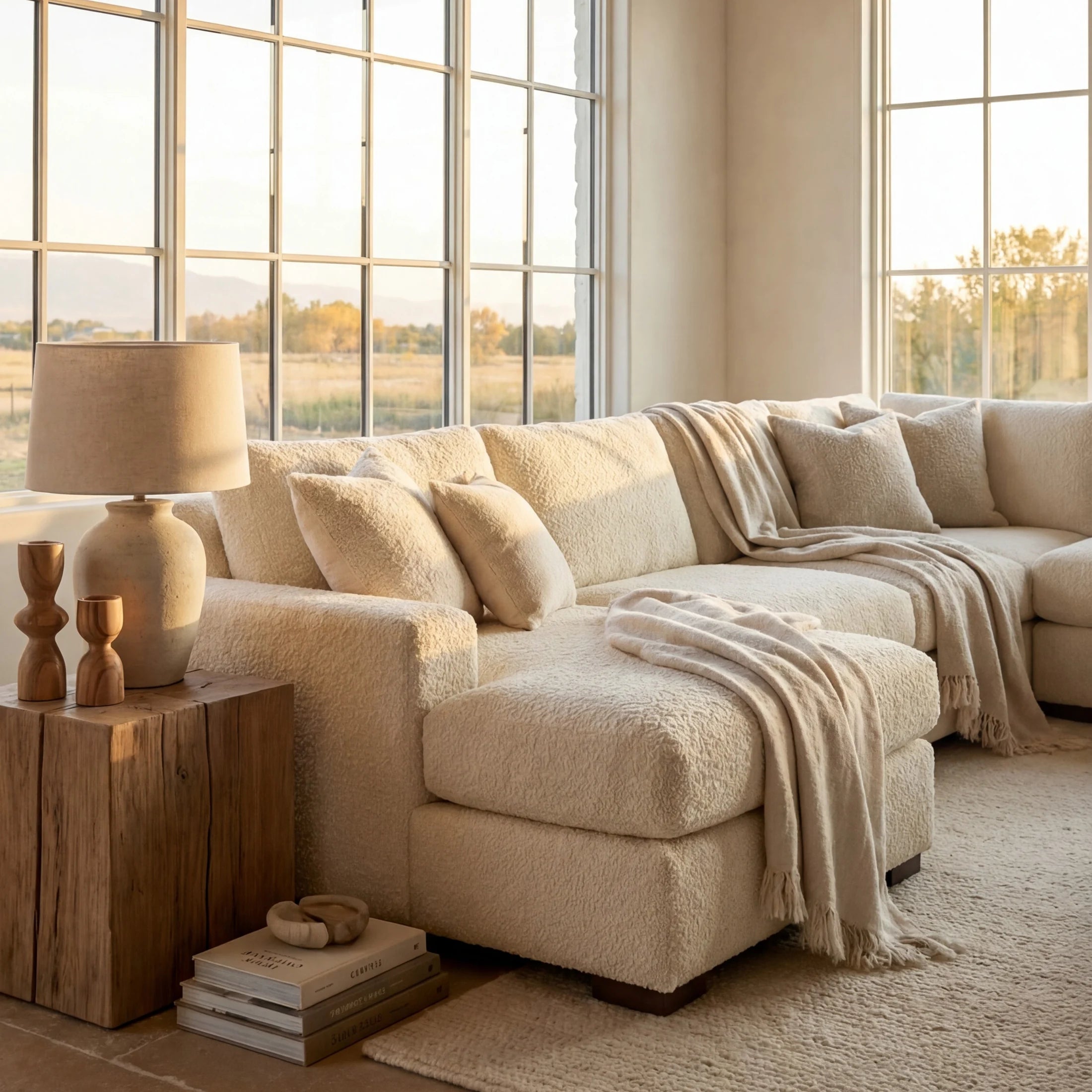 Cuddle Natural Three-Piece Chaise Sectional
