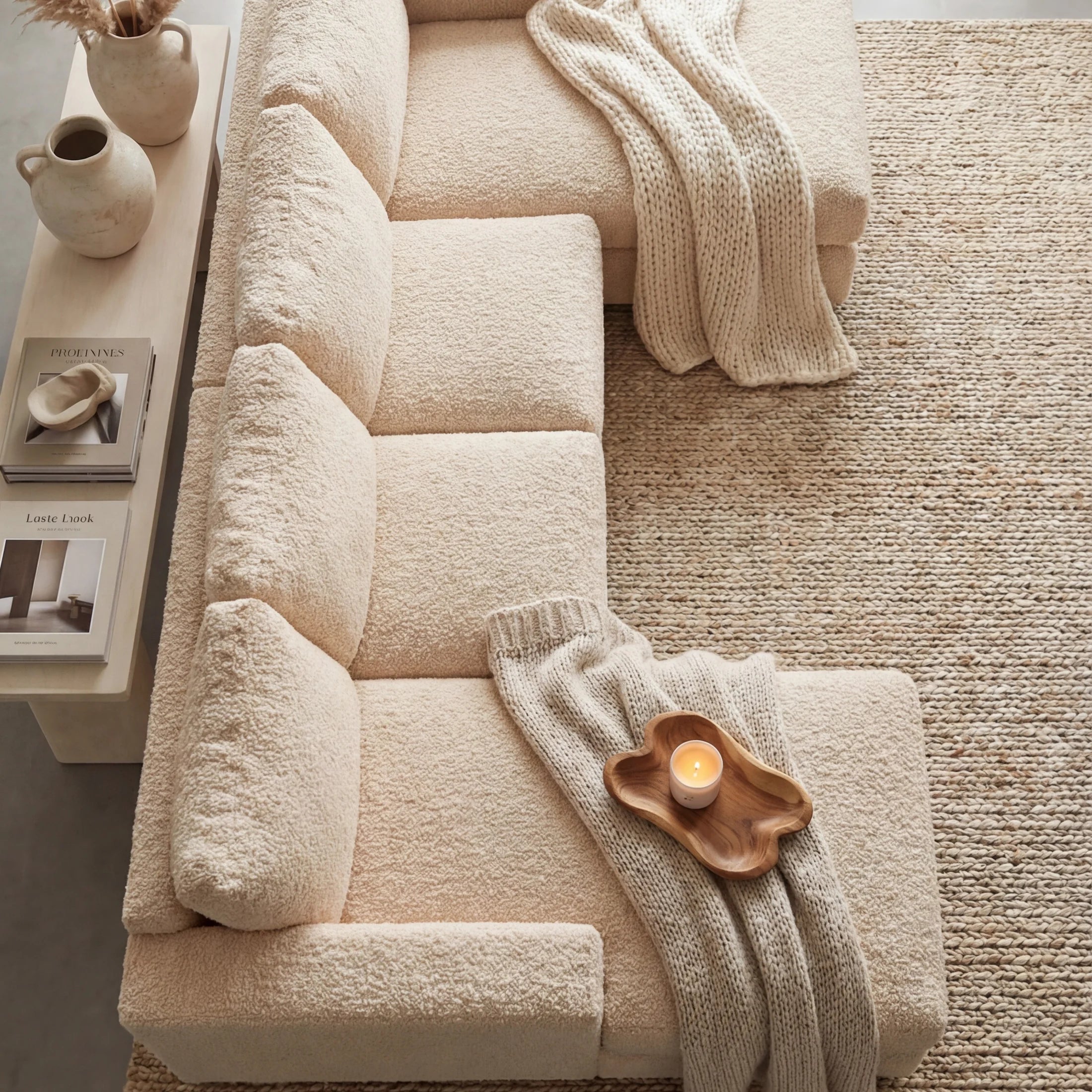 Cuddle Natural Three-Piece Double Chaise Sectional