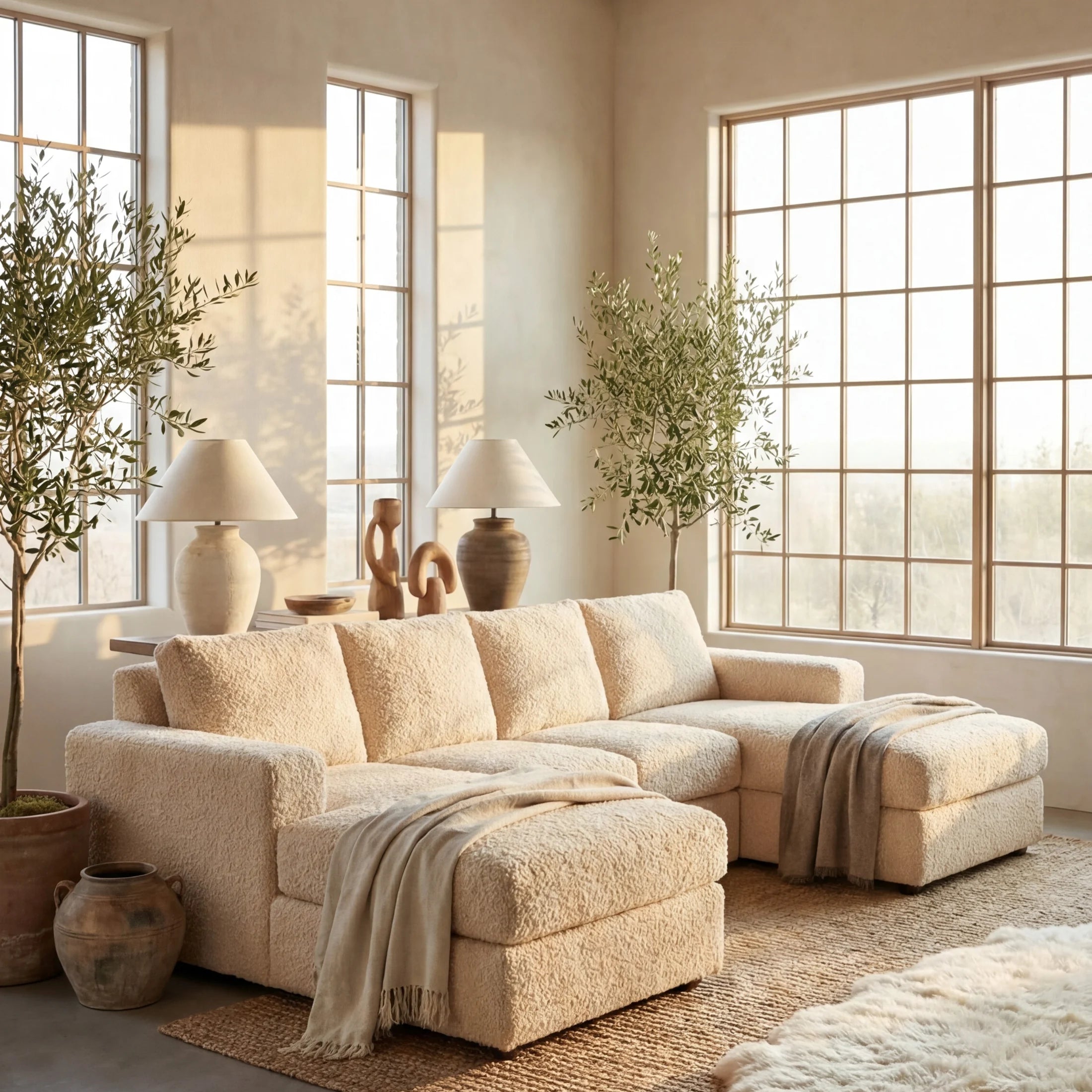 Cuddle Natural Three-Piece Double Chaise Sectional
