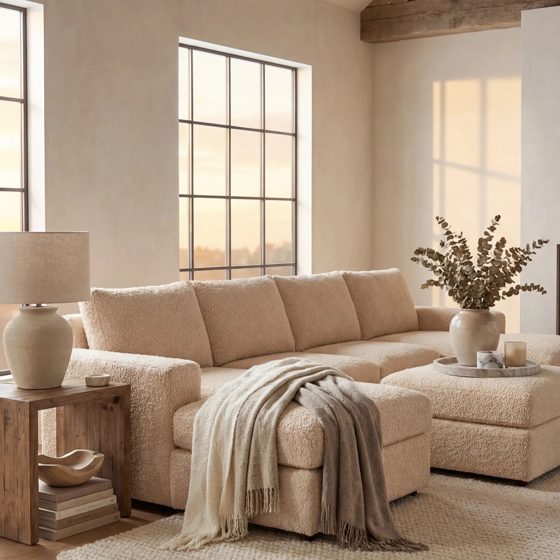 Cuddle Natural Three-Piece Double Chaise Sectional