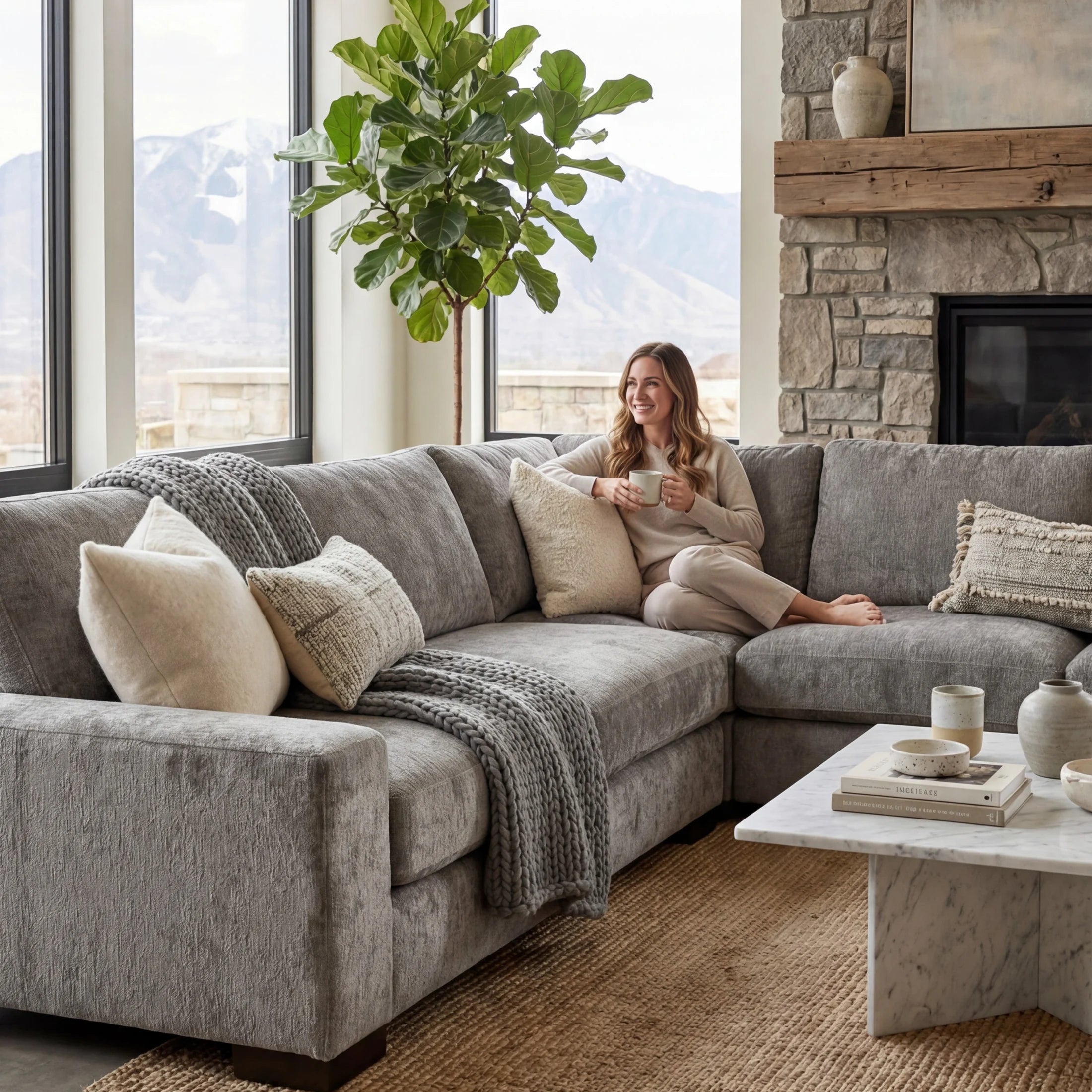 Cuddle Pewter Three-Piece Sectional