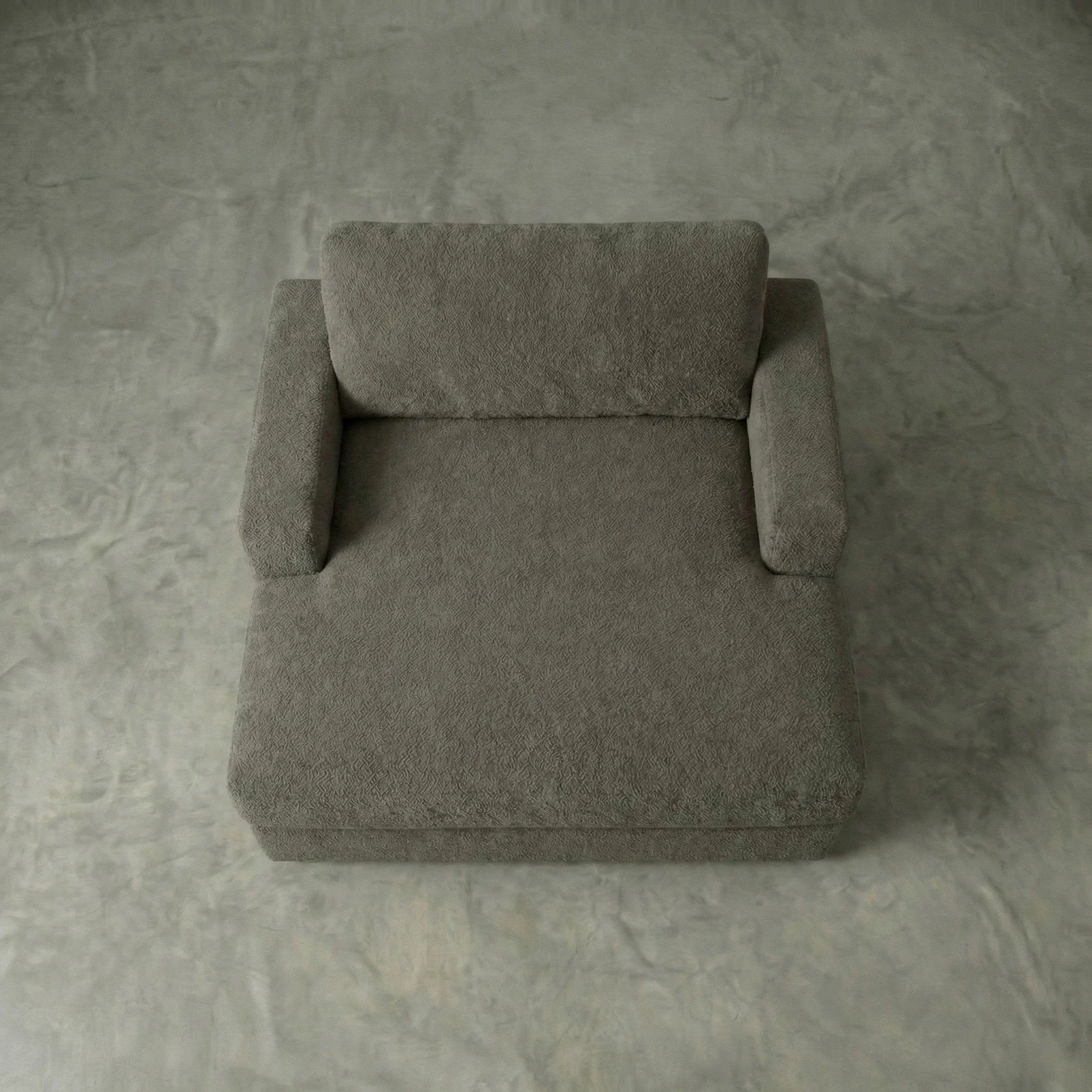 Aerial studio view of Cuddle Pewter chaise lounger