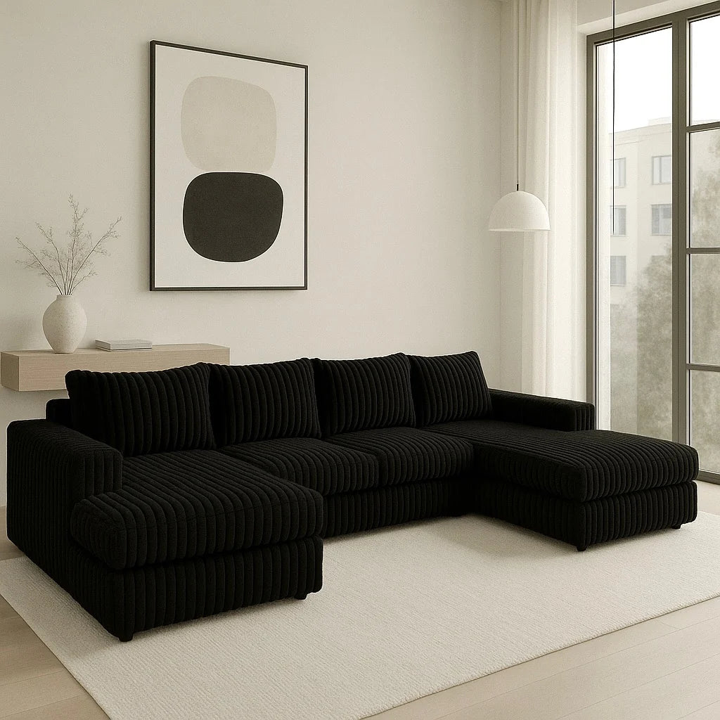 Minky Black Three-Piece Double Chaise Sectional