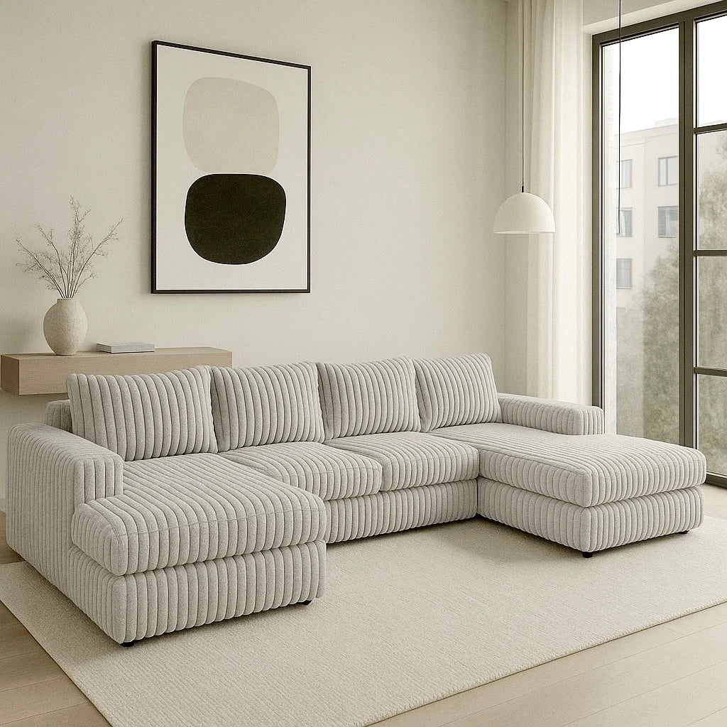 Minky White Three-Piece Double Chaise Sectional