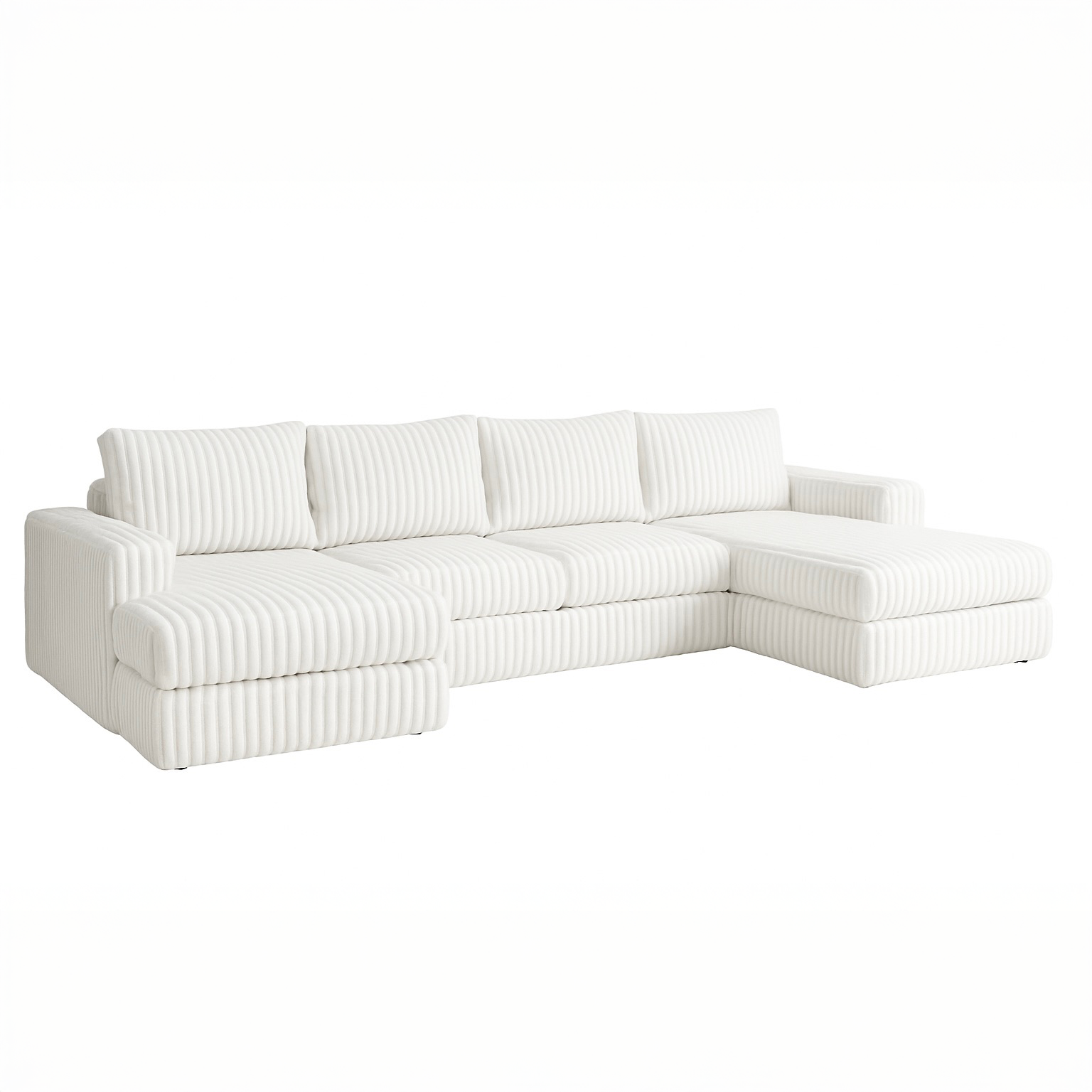 Minky White Three-Piece Double Chaise Sectional