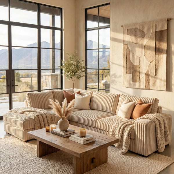 Minky Toast two-piece sectional staged in a styled living room (view 2)