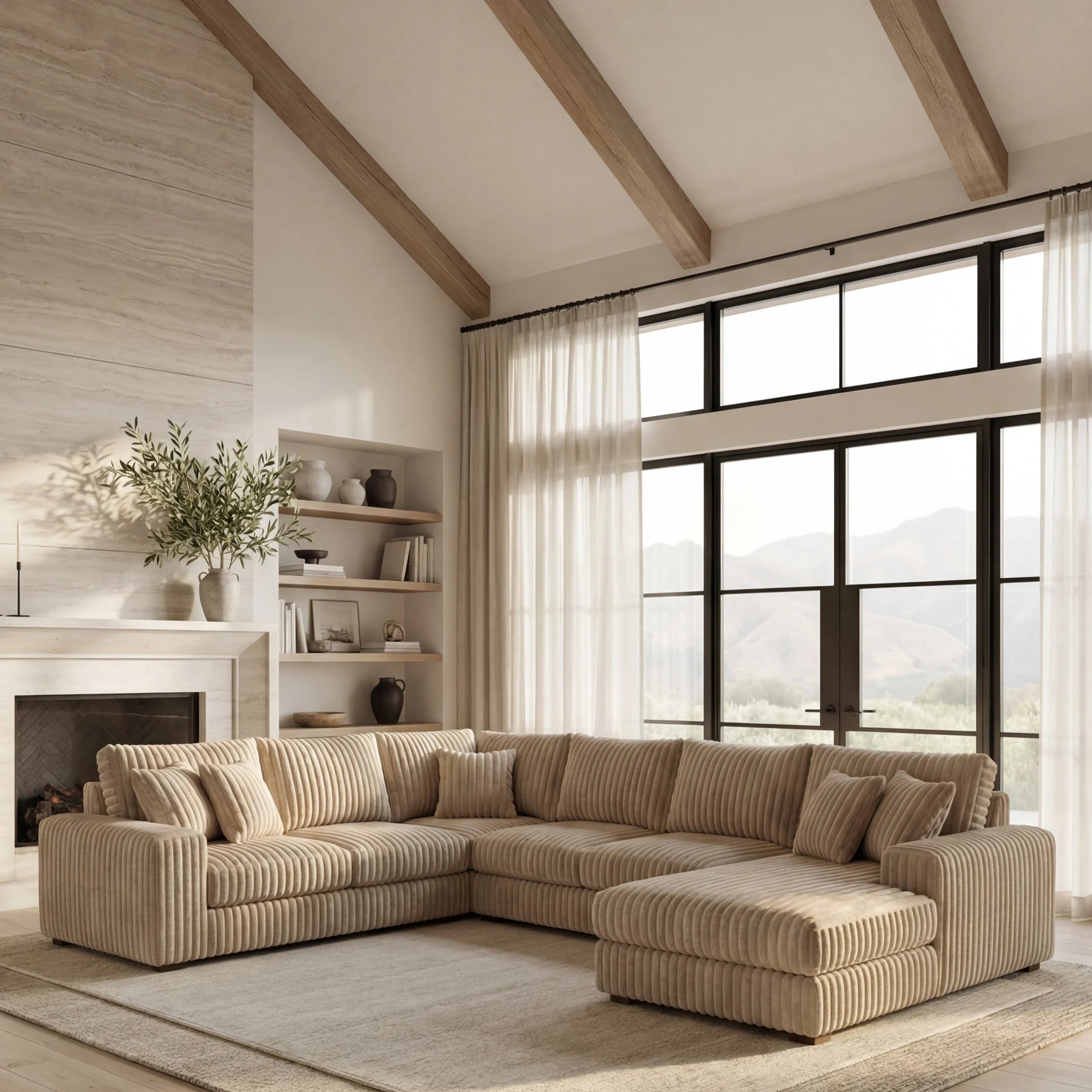 Minky Toast Three-Piece Chaise Sectional