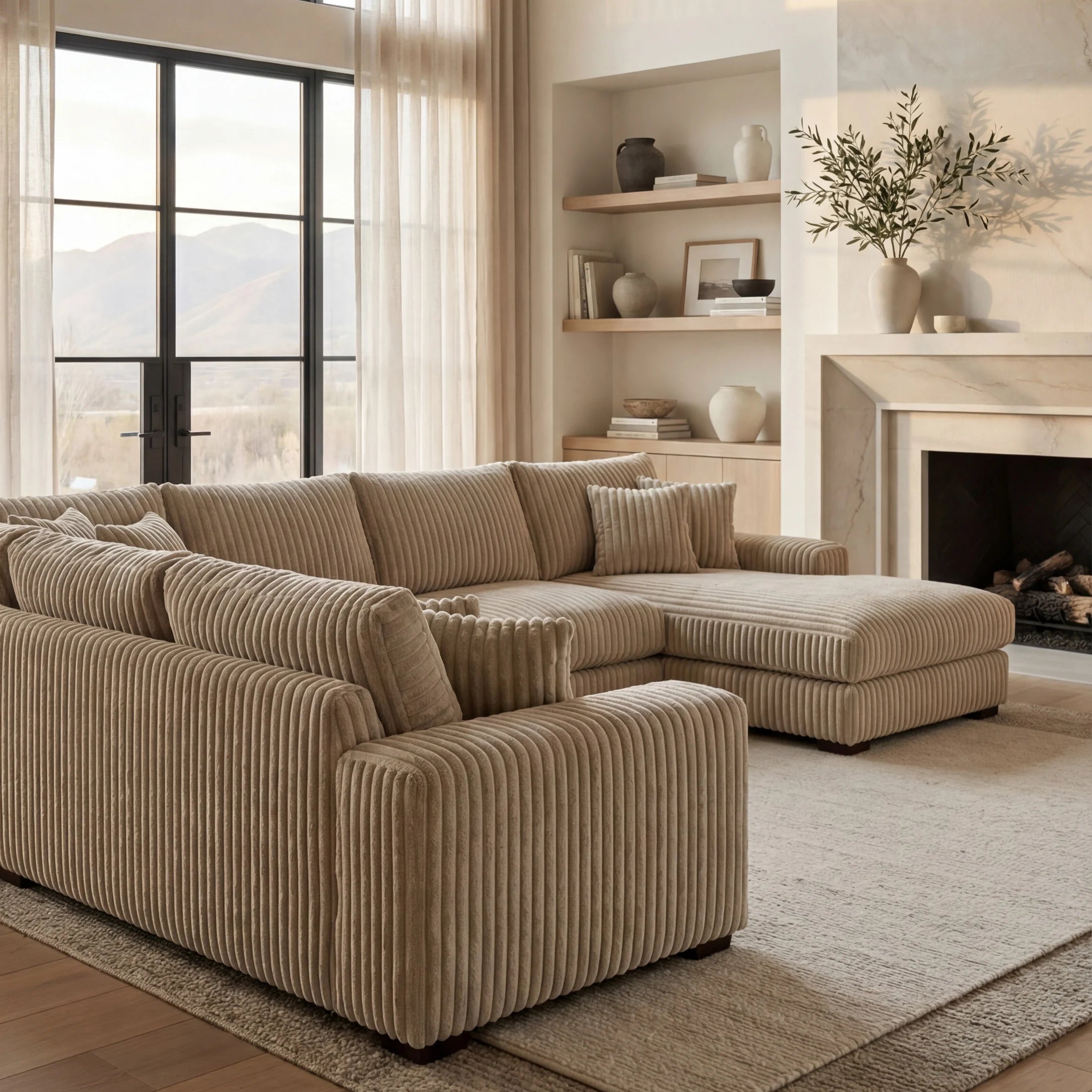 Minky Toast Three-Piece Chaise Sectional