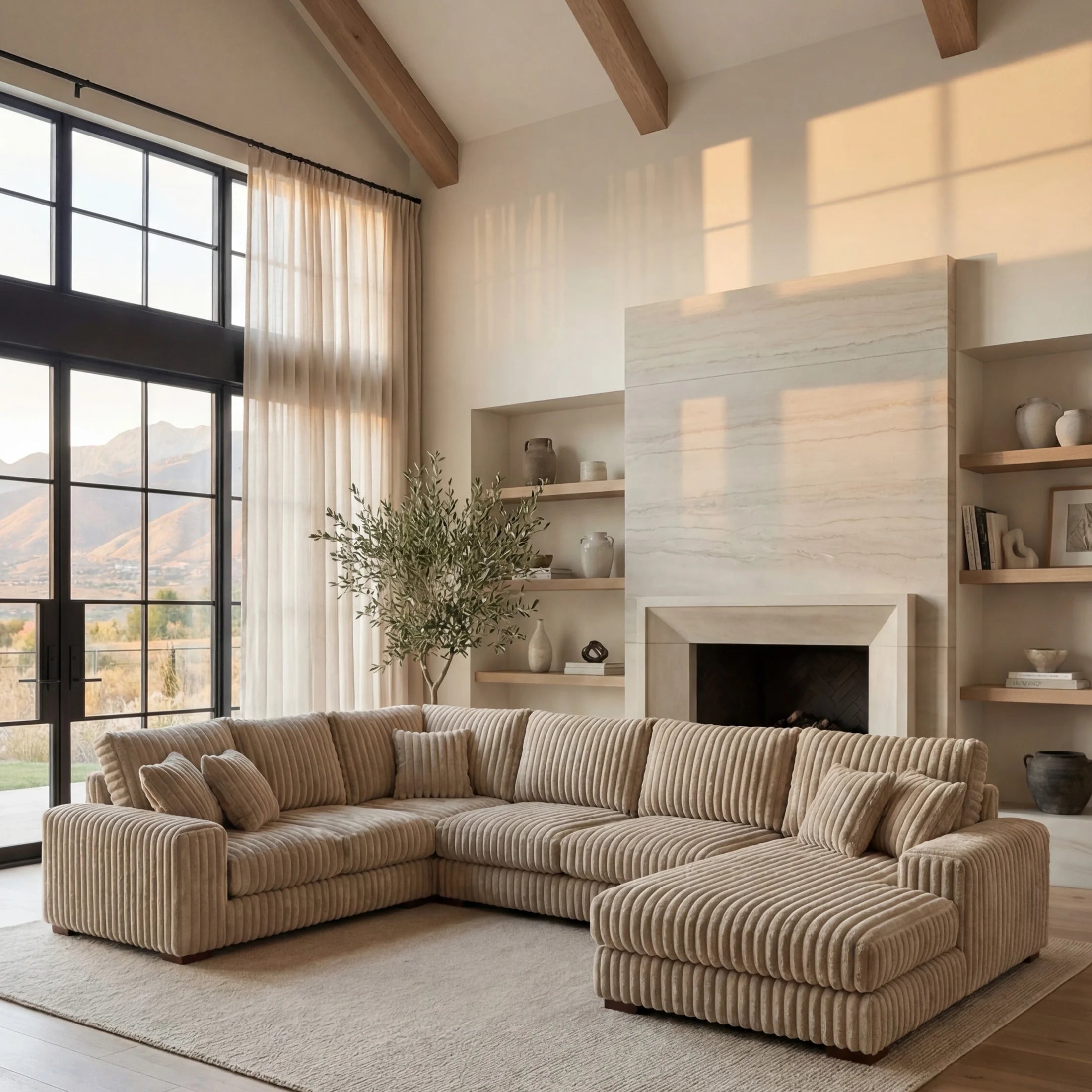 Minky Toast Three-Piece Chaise Sectional