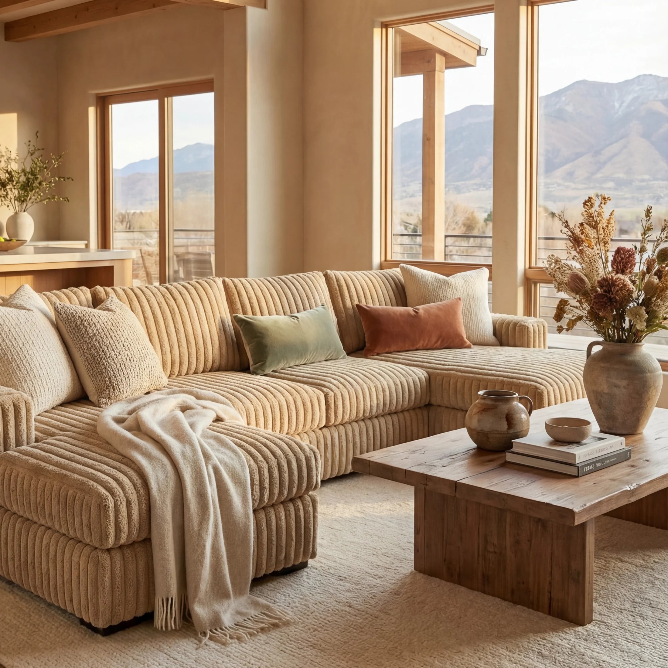 Minky Toast Three-Piece Double Chaise Sectional