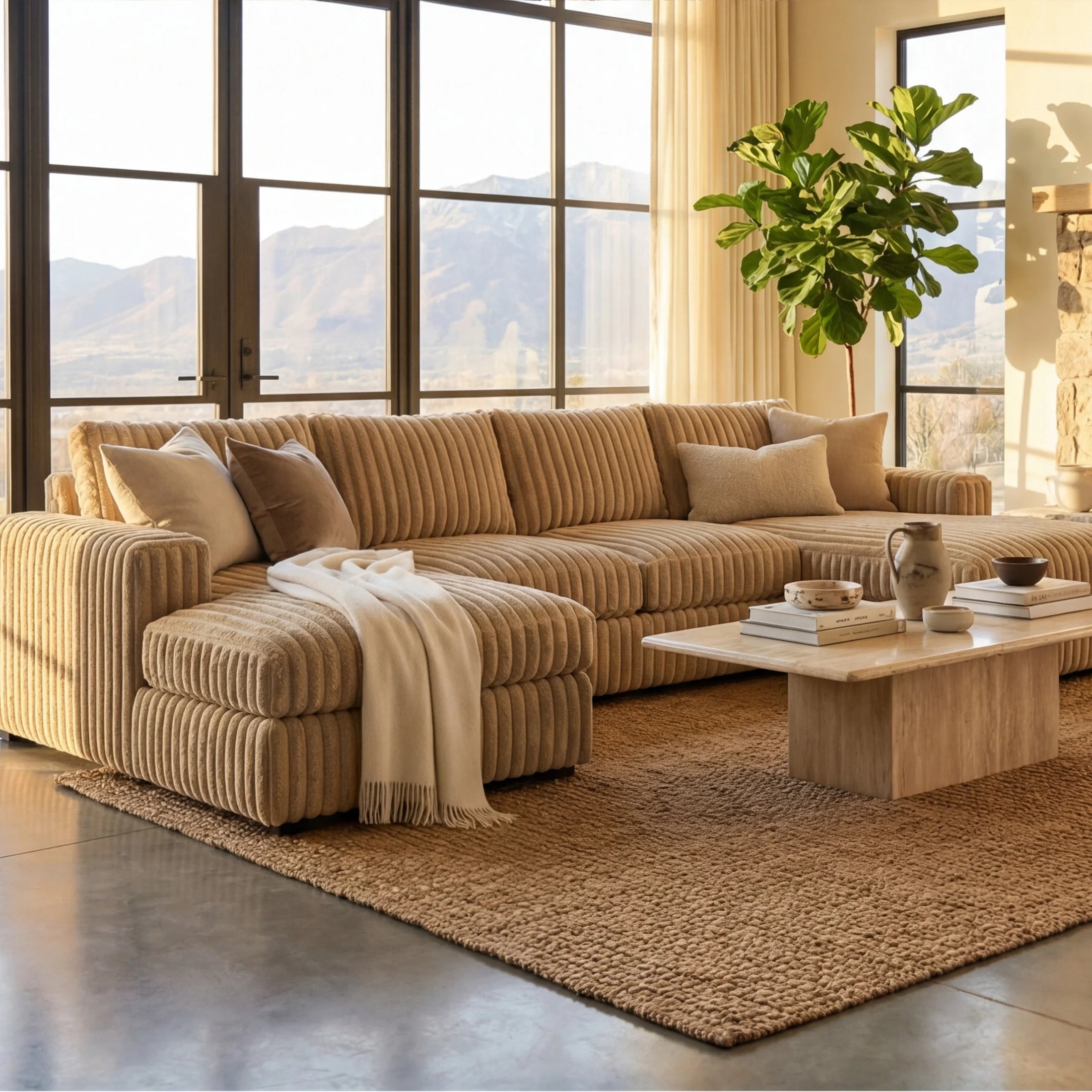 Minky Toast Three-Piece Double Chaise Sectional