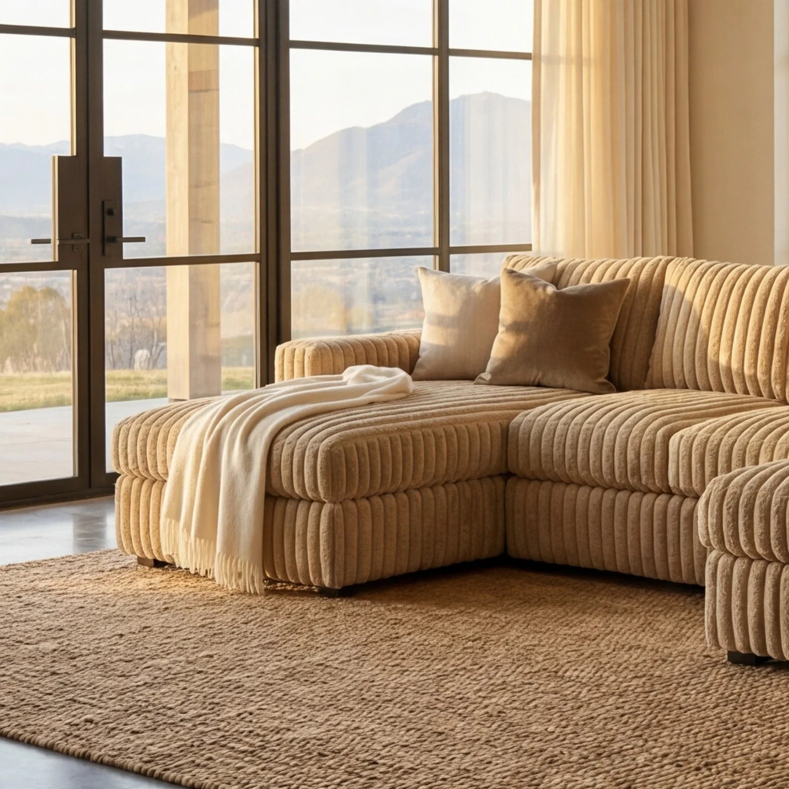 Minky Toast Three-Piece Double Chaise Sectional