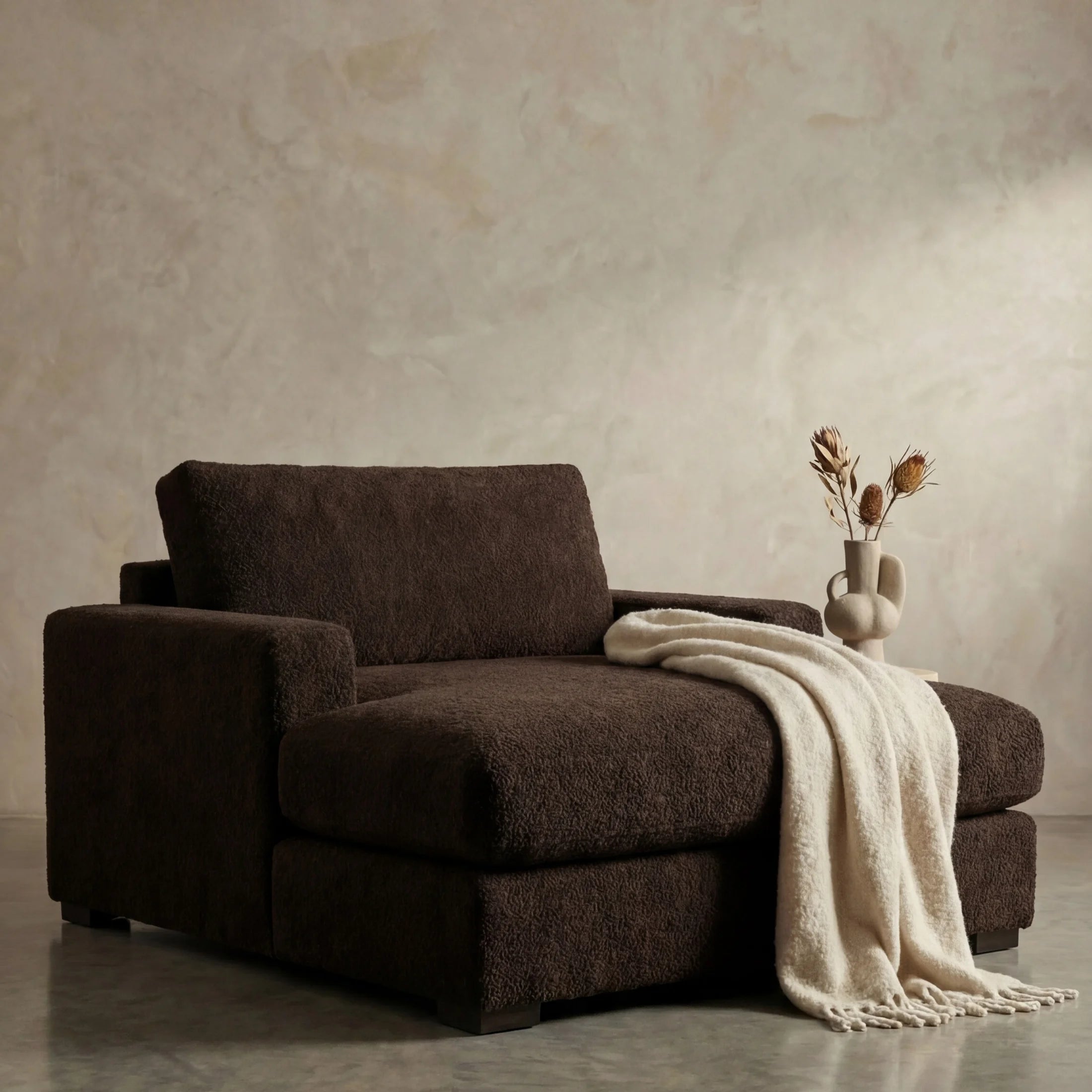 Cuddle Umber chaise lounger staged in a styled living room (view 3)